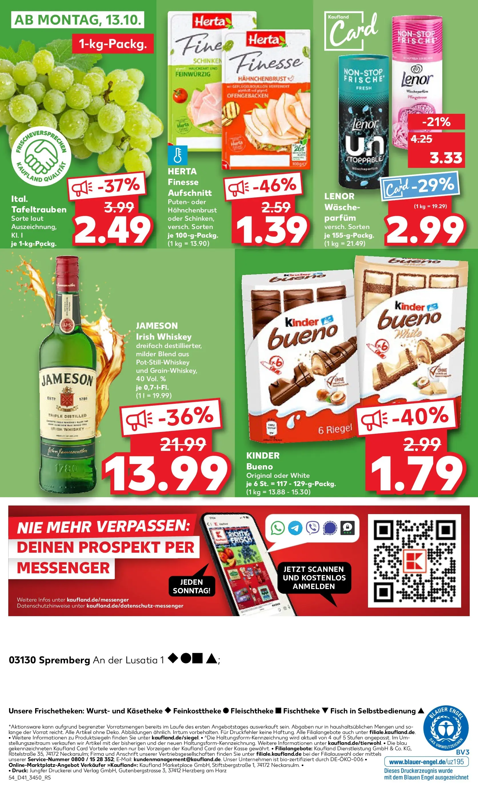 Prospekt Kaufland ab 08.10.2025 » Angebote Online zum Blättern | Seite: 54 | Produkte: Parfüm, Kinder bueno, Wurst, Whiskey