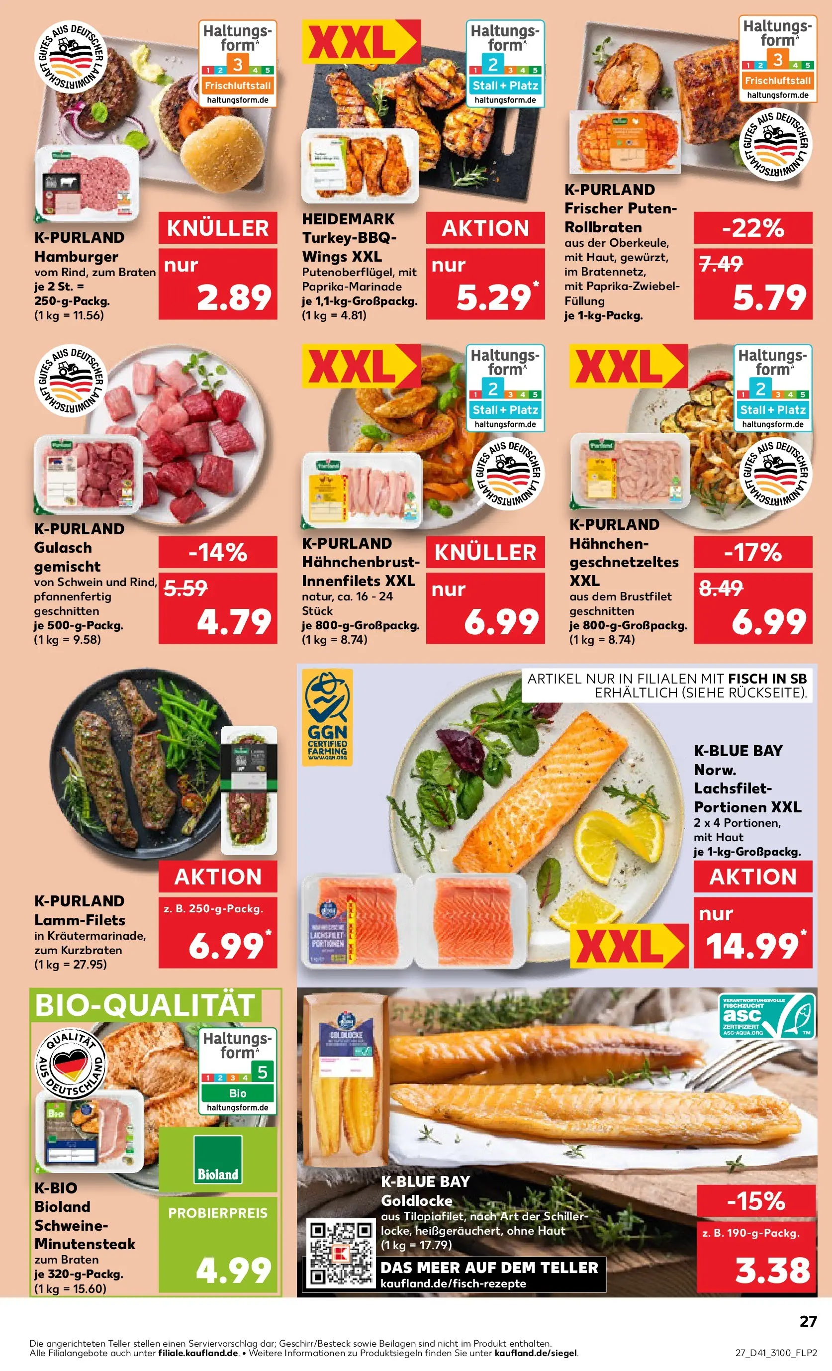 Prospekt Kaufland ab 09.10.2025 » Angebote und Werbung Online | Seite: 27 | Produkte: Hahnchen, Fisch, Gulasch, Steak Prospekt Kaufland ab 09.10.2025 » Angebote Online zum Blättern | Seite: 27 | Produkte: Hahnchen, Fisch, Gulasch, Steak