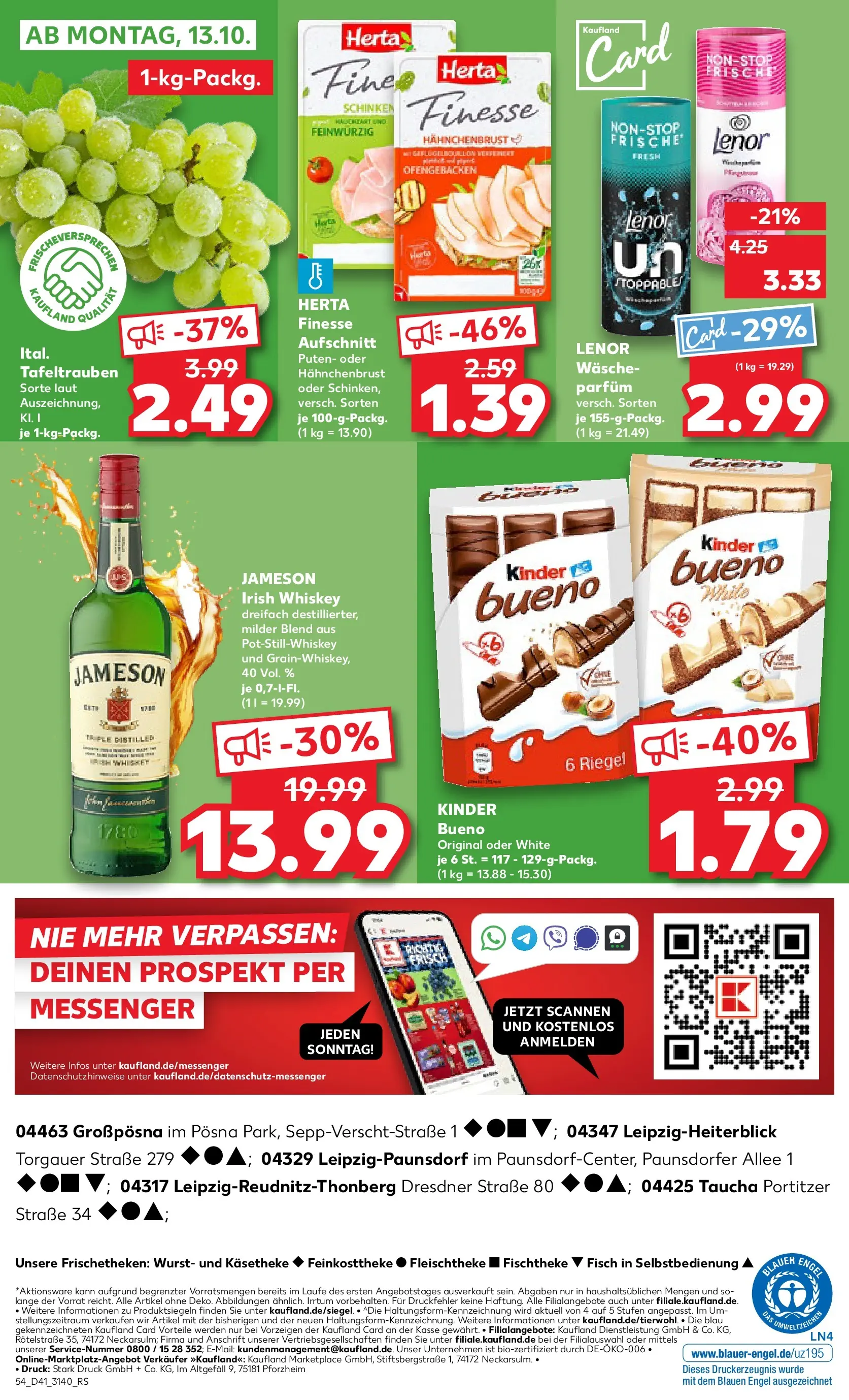 Prospekt Kaufland ab 09.10.2025 » Angebote und Werbung Online | Seite: 54 | Produkte: Kinder bueno, Schinken, Herta finesse, Hahnchenbrust Prospekt Kaufland ab 09.10.2025 » Angebote Online zum Blättern | Seite: 54 | Produkte: Kinder bueno, Schinken, Herta finesse, Hahnchenbrust