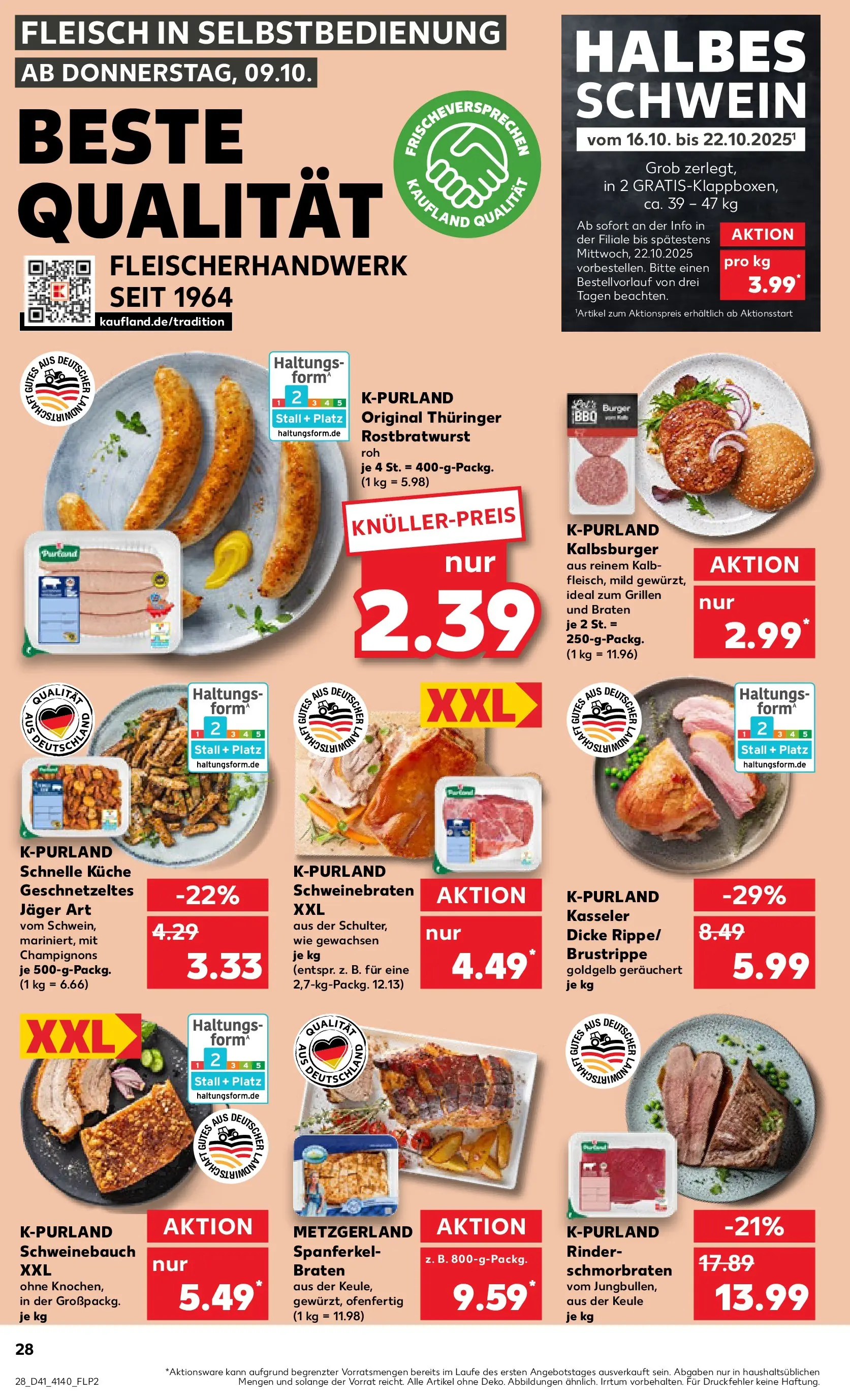 Prospekt Kaufland ab 08.10.2025 » Angebote Online zum Blättern | Seite: 28 | Produkte: Schweinebauch, Burger, Champignons, Fleisch