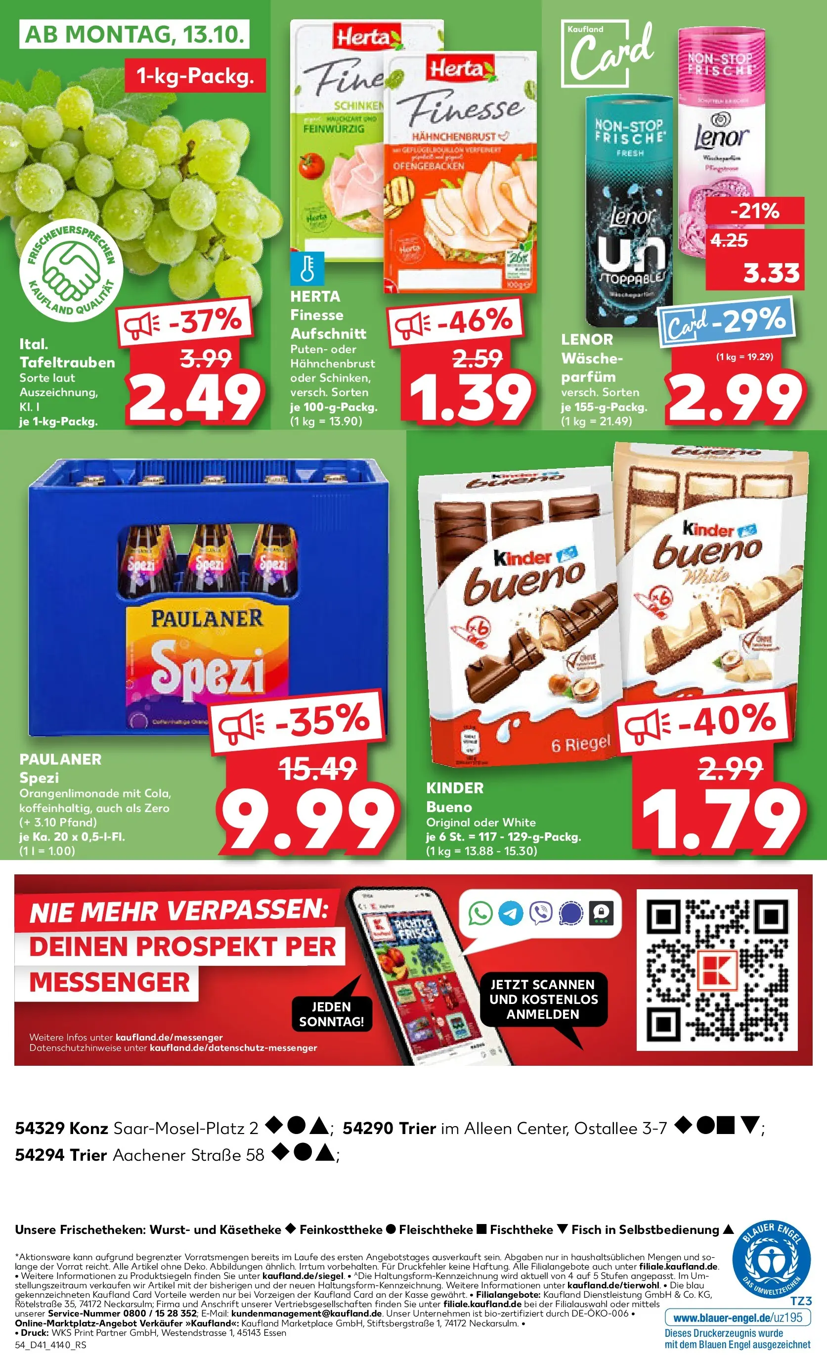 Prospekt Kaufland ab 08.10.2025 » Angebote Online zum Blättern | Seite: 54 | Produkte: Lenor, Kinder bueno, Schinken, Herta finesse