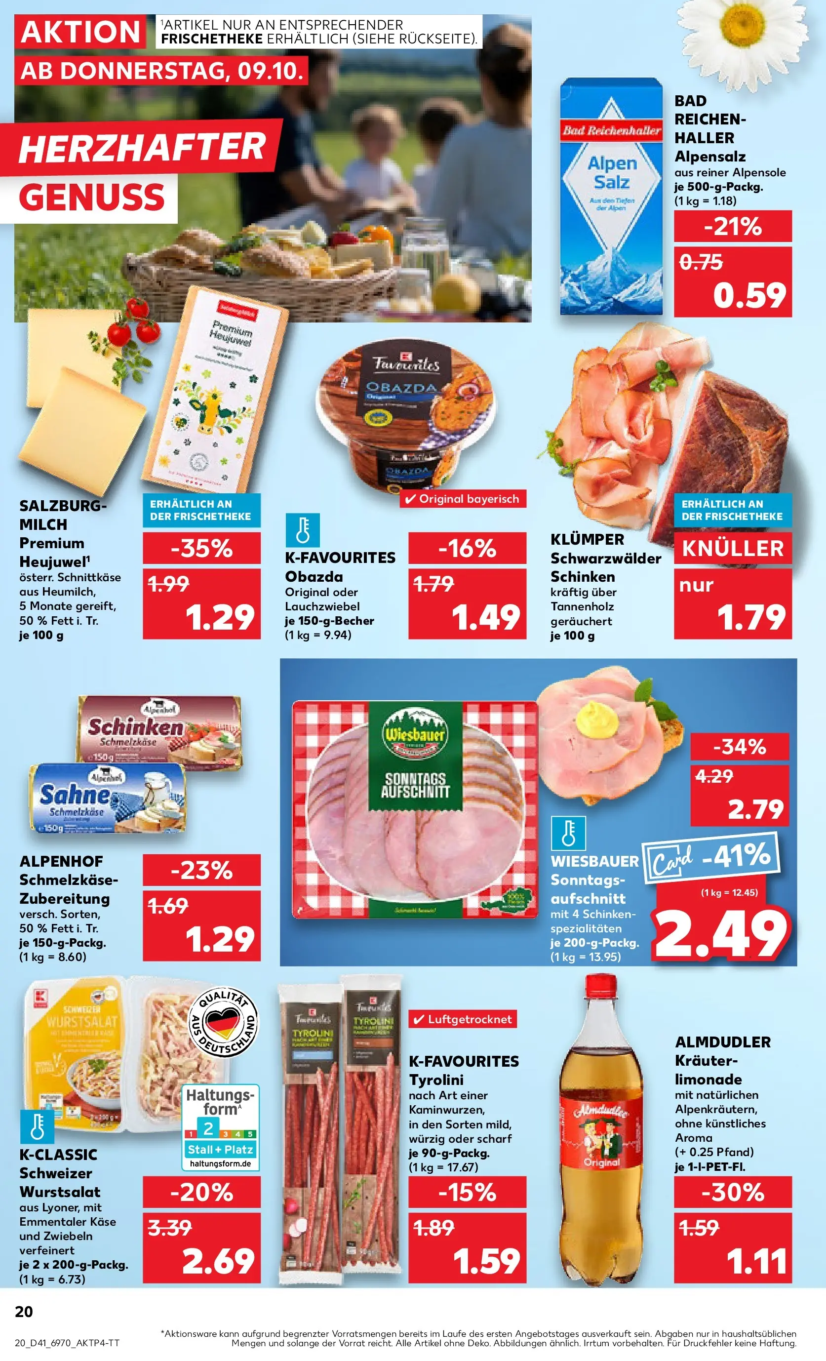 Prospekt Kaufland ab 09.10.2025 » Angebote und Werbung Online | Seite: 20 | Produkte: Käse, Theke, Zwiebeln, Salz Prospekt Kaufland ab 09.10.2025 » Angebote Online zum Blättern | Seite: 20 | Produkte: Käse, Theke, Zwiebeln, Salz
