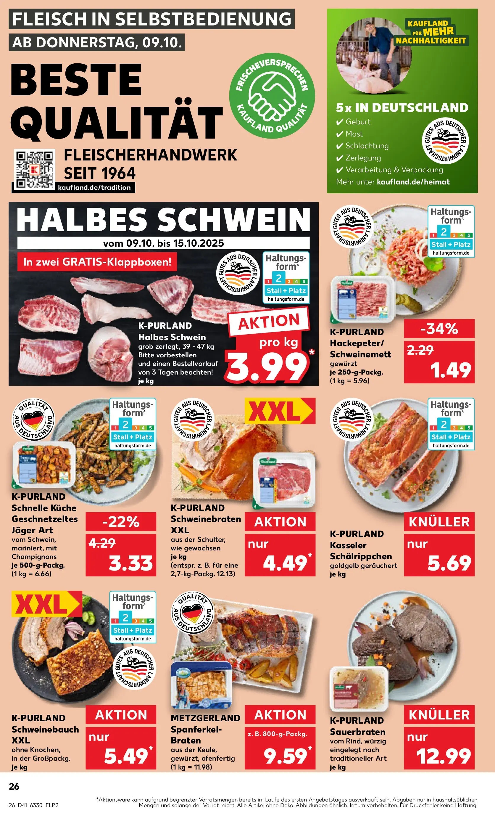 Prospekt Kaufland ab 08.10.2025 » Angebote und Werbung Online | Seite: 26 | Produkte: Schweinebauch, Küche, Champignons, Fleisch Prospekt Kaufland ab 08.10.2025 » Angebote Online zum Blättern | Seite: 26 | Produkte: Schweinebauch, Küche, Champignons, Fleisch