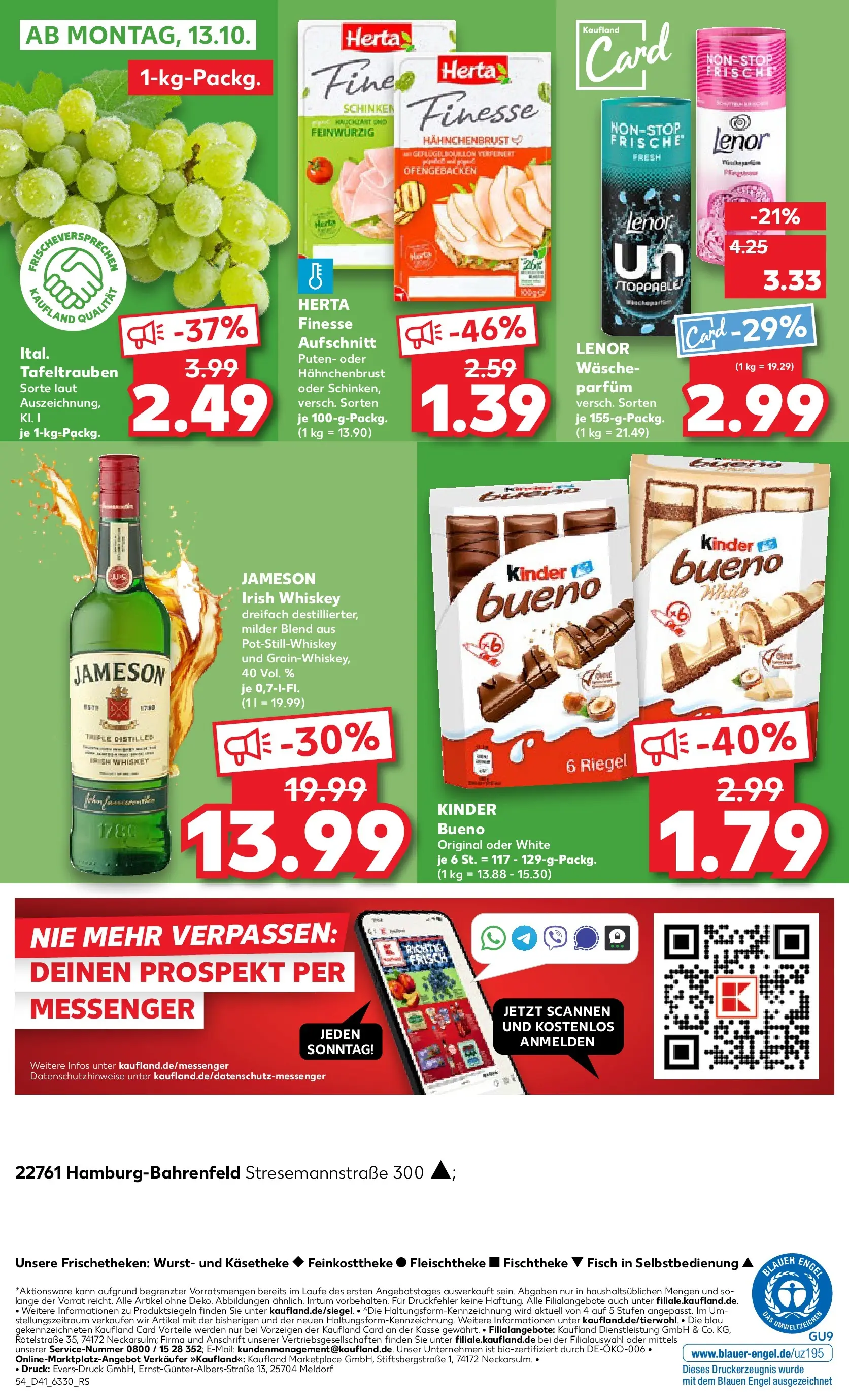 Prospekt Kaufland ab 08.10.2025 » Angebote und Werbung Online | Seite: 54 | Produkte: Lenor, Kinder bueno, Wurst, Herta finesse Prospekt Kaufland ab 08.10.2025 » Angebote Online zum Blättern | Seite: 54 | Produkte: Lenor, Kinder bueno, Wurst, Herta finesse