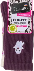 Fascino Crew Socken mit Geist- + Fledermaus-Motiv weiß + lila Gr. 35-38