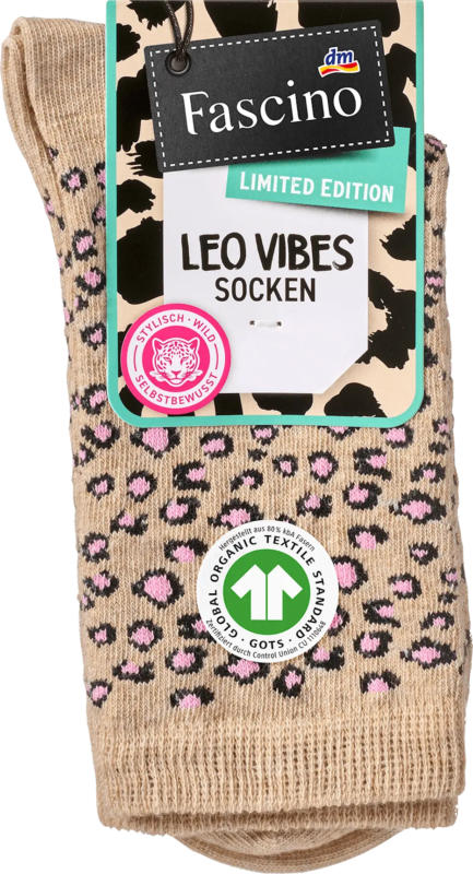 Fascino Socken mit Leo-Muster beige & rosa Gr. 39-42