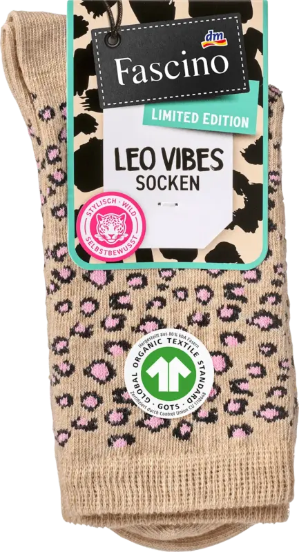 Fascino Socken mit Leo-Muster beige & rosa Gr. 35.38