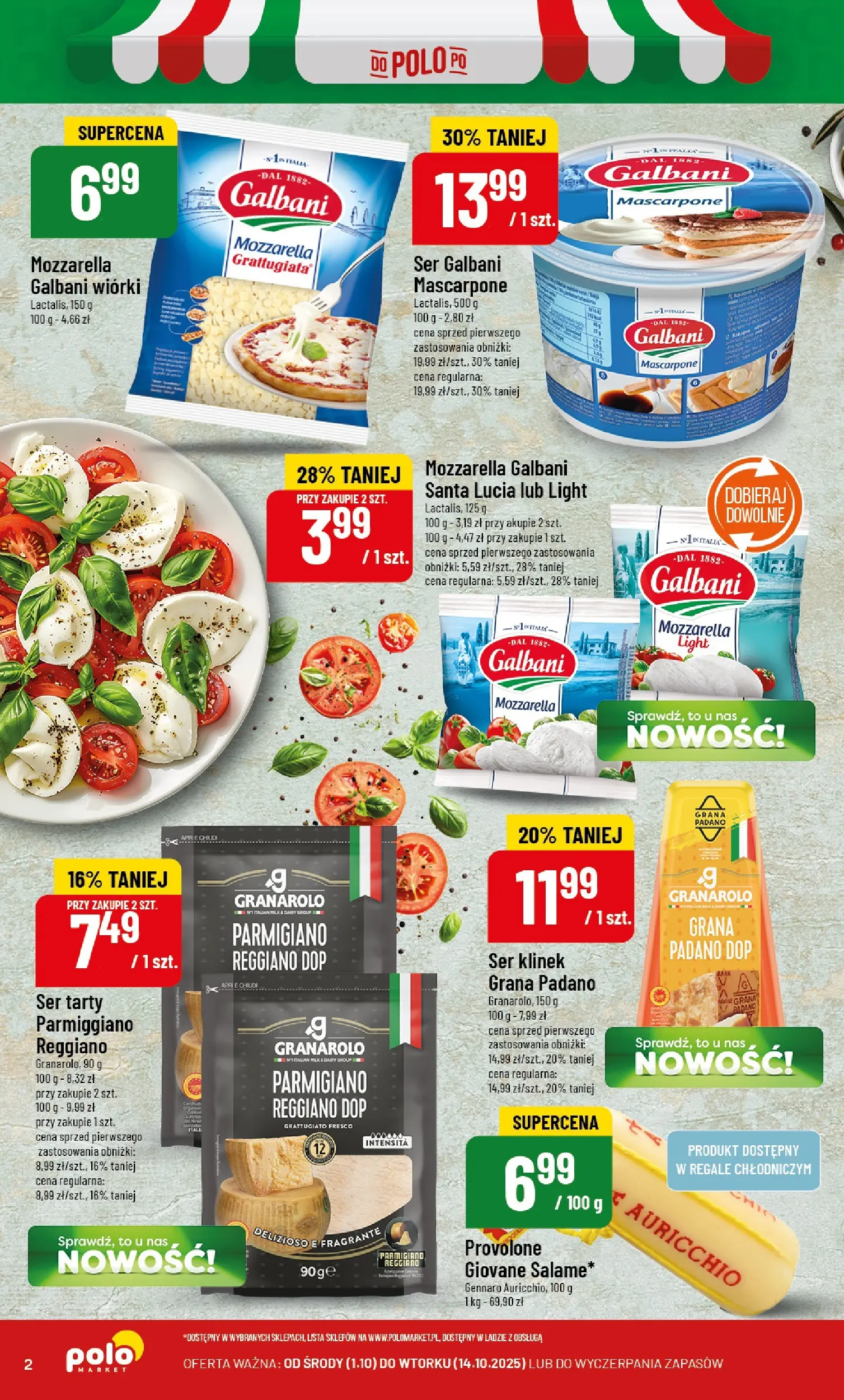 POLOmarket gazetka od jutra (01.10.2025) - Nowa PDF | Strona: 2 | Produkty: Grana padano, Mascarpone, Ser, Mozzarella