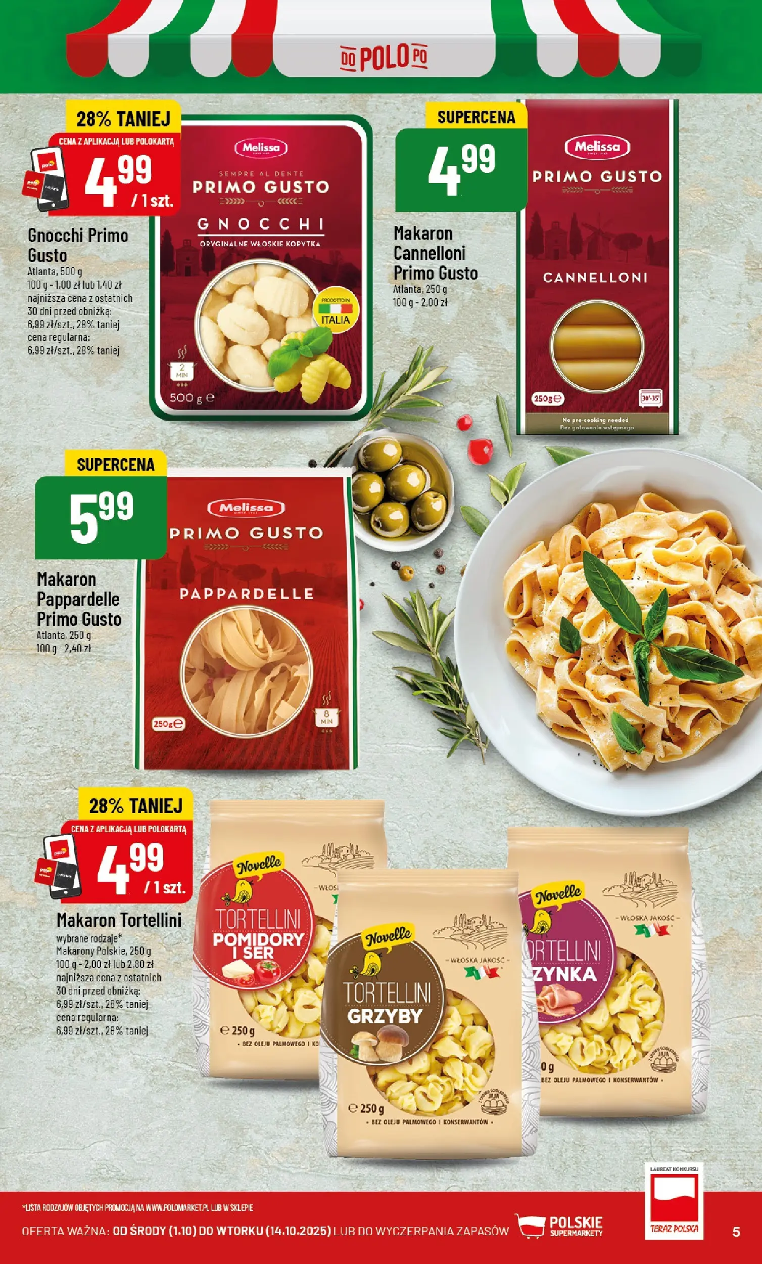 POLOmarket gazetka od jutra (01.10.2025) - Nowa PDF | Strona: 5 | Produkty: Tortellini, Gnocchi, Makaron, Jaja