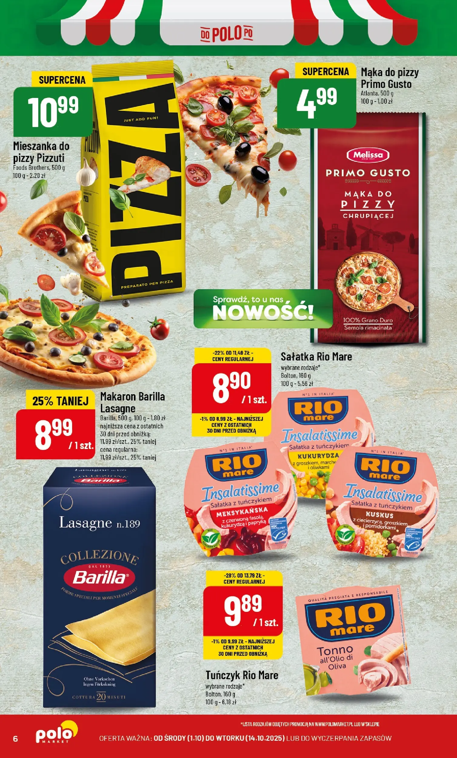 POLOmarket gazetka od jutra (01.10.2025) - Nowa PDF | Strona: 6 | Produkty: Mąka do pizzy, Tuńczyk, Pizza, Sałatka