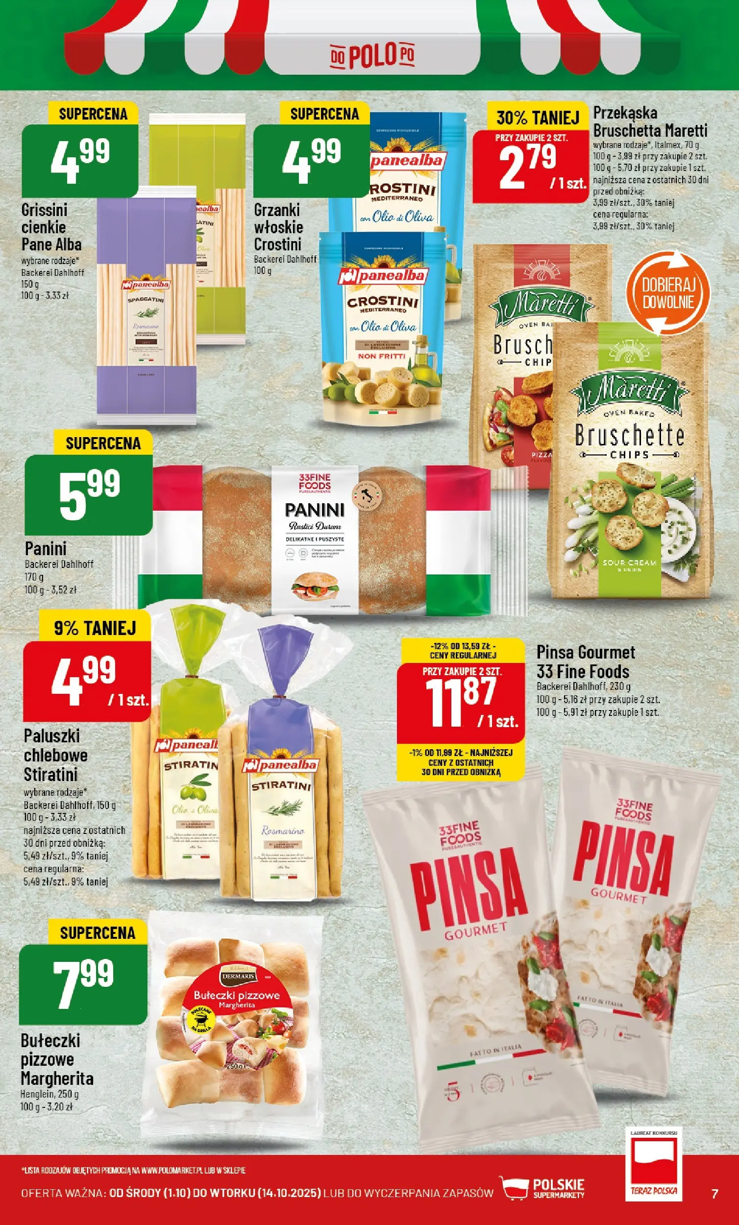 POLOmarket gazetka od jutra (01.10.2025) - Nowa PDF | Strona: 7 | Produkty: Bruschetta, Paluszki, Pizza, Pinsa