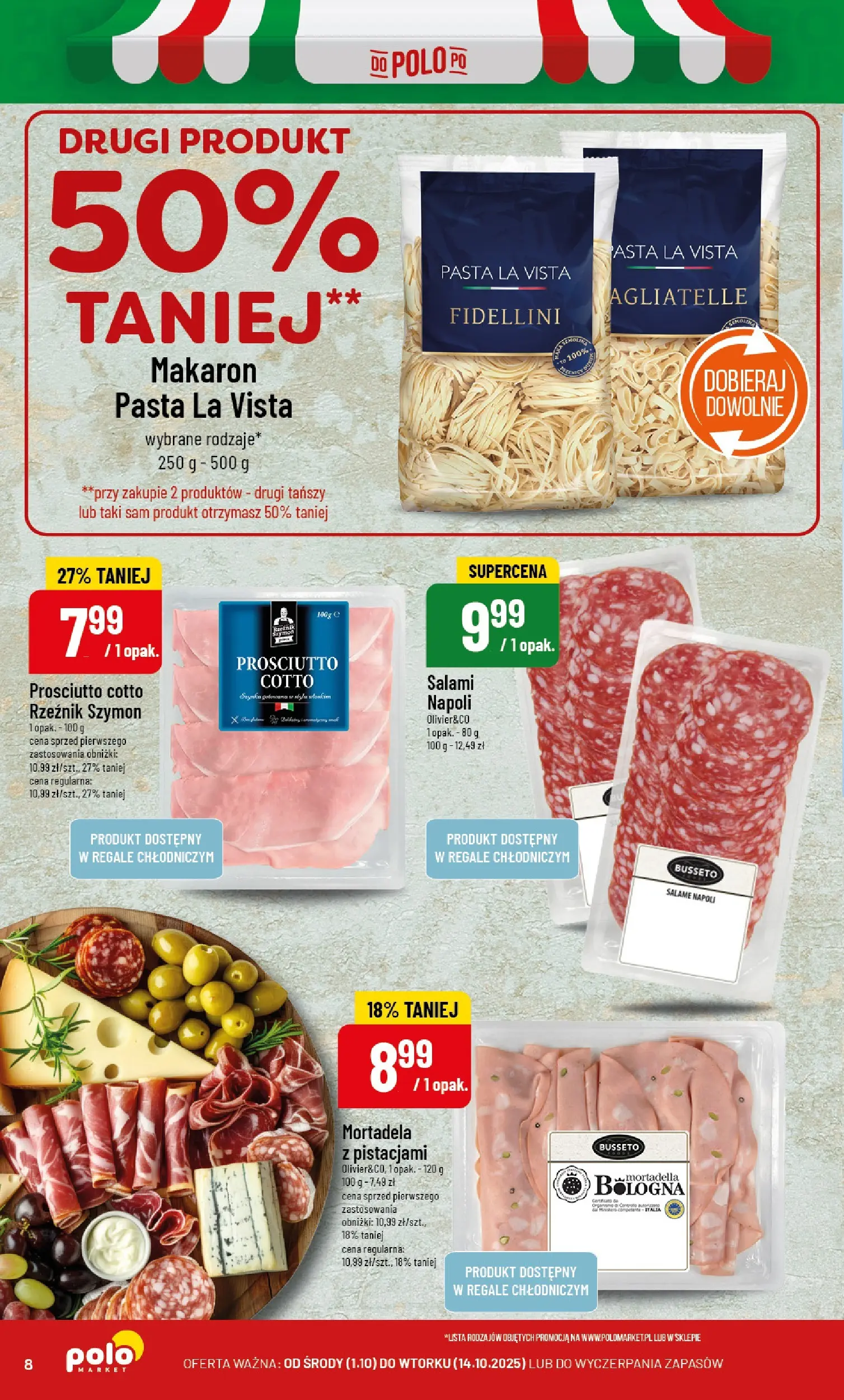 POLOmarket gazetka od jutra (01.10.2025) - Nowa PDF | Strona: 8 | Produkty: Mortadela, Szynka, Salami, Makaron
