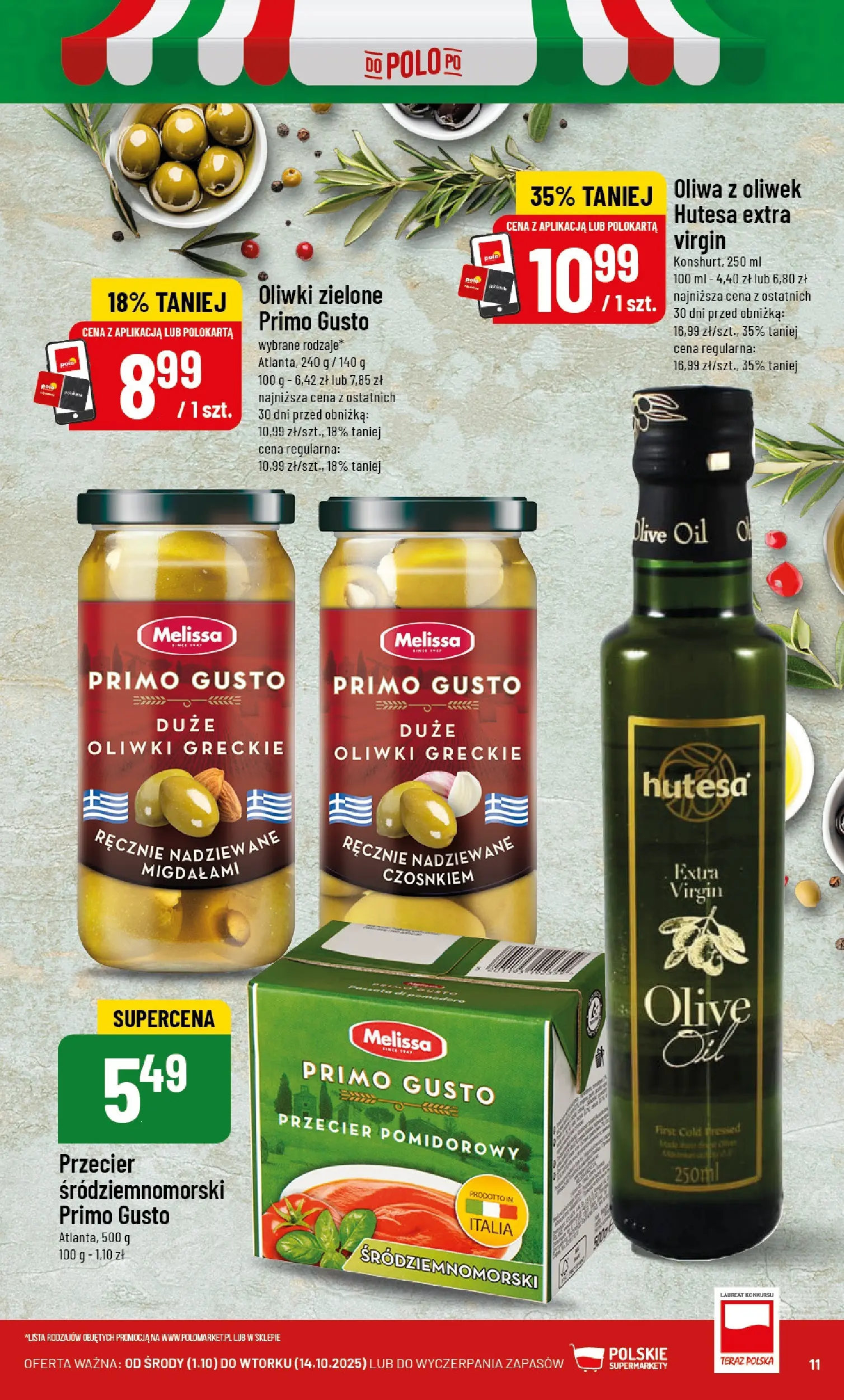 POLOmarket gazetka od jutra (01.10.2025) - Nowa PDF | Strona: 11 | Produkty: Oliwa z oliwek, Przecier pomidorowy, Oliwki zielone