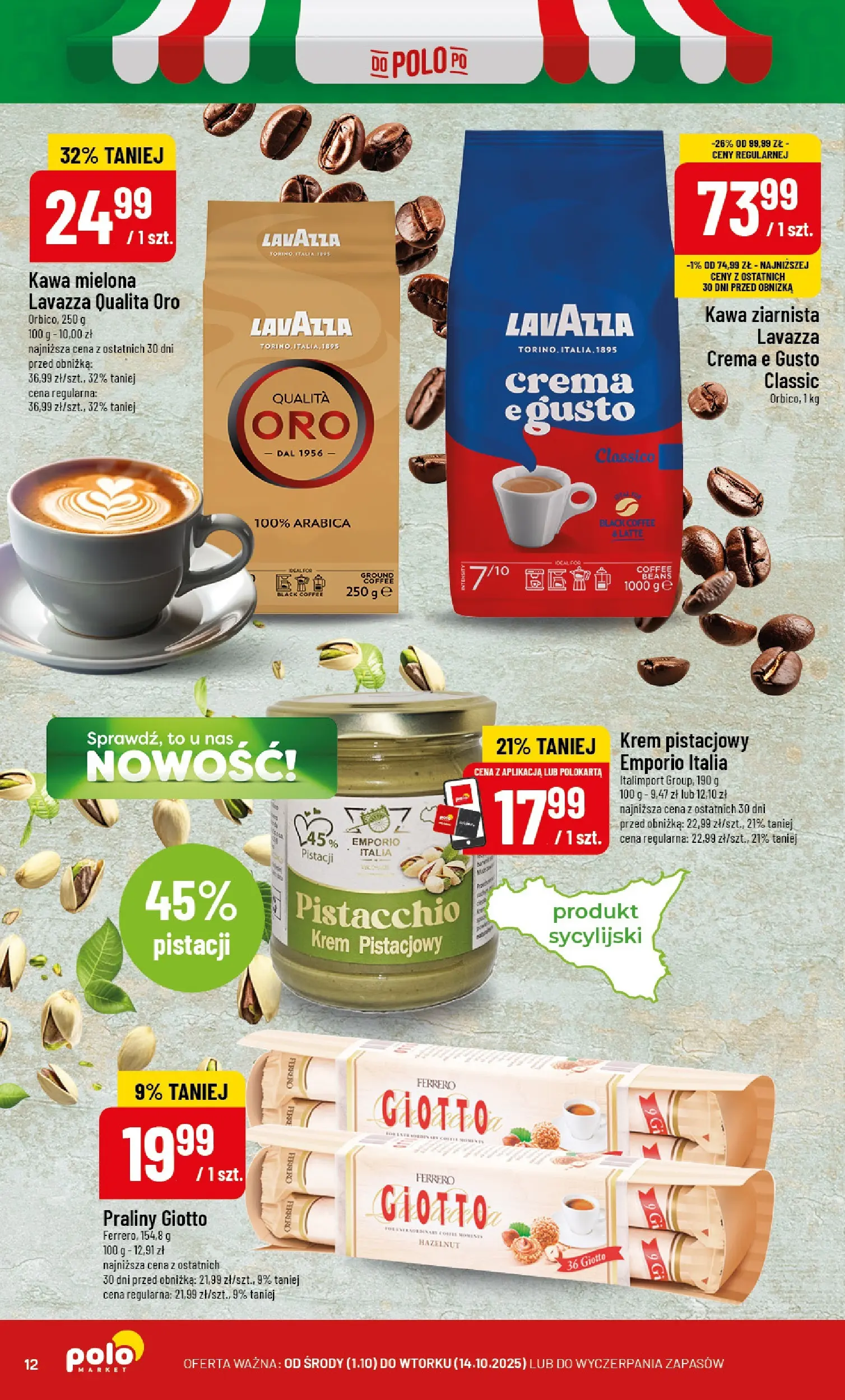 POLOmarket gazetka od jutra (01.10.2025) - Nowa PDF | Strona: 12 | Produkty: Praliny, Kawa ziarnista, Kawa, Krem