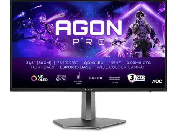 AOC AG326UD 31,5 Zoll Gaming Monitor, OLED 4K, 0,03 ms Reaktionszeit, 1000 cd/m&sup2;, 165 Hz, Dunkelgrau/Schwarz