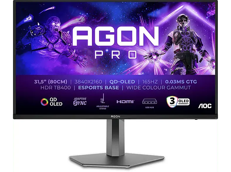 AOC AG326UD 31,5 Zoll Gaming Monitor, OLED 4K, 0,03 ms Reaktionszeit, 1000 cd/m², 165 Hz, Dunkelgrau/Schwarz