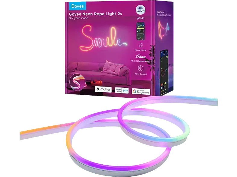 Govee Neon Rope Strip Ligth 2-4m White; LED-Lichtstreifen