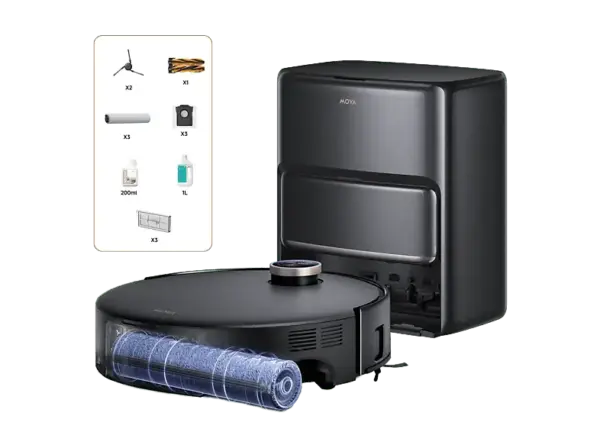movA Z60 Ultra Roller Complete Saugroboter mit Wischfunktion (Schwarz, Laufzeit: bis zu 150min., mit Absaugstation)
