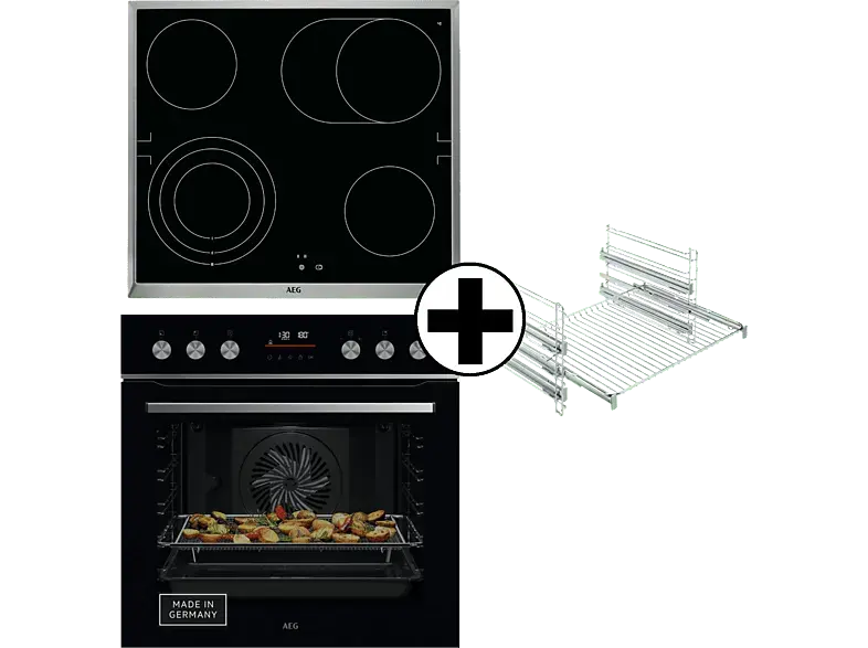 AEG OU5PE42AB 5000 SurroundCook®, Herdset mit Kochfeld & FlexiRunners™ Backauszug (Strahlungsheizungskochfeld, A+, 71 l)