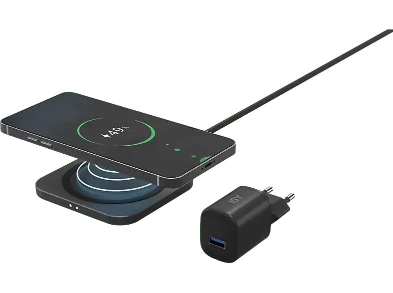 ISY IWQ 2015-1 Fast Wireless Charger Pad, 15W, Schwarz; Kabelloses Ladegerät