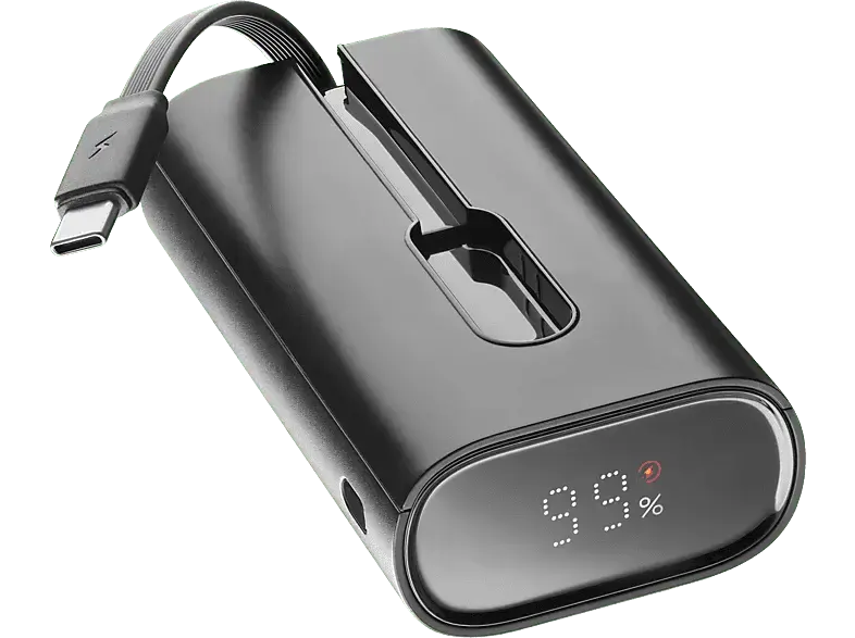 Cellular Line PBLink10000K Powerbank, 10000mAh, 20 Watt, integriertes USB-C-Kabel, Schwarz