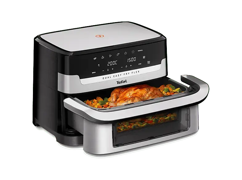 Tefal EY 922D Easy Fry Flex Doppelkammer Heißluftfritteuse 9 l, 2700 Watt, Schwarz