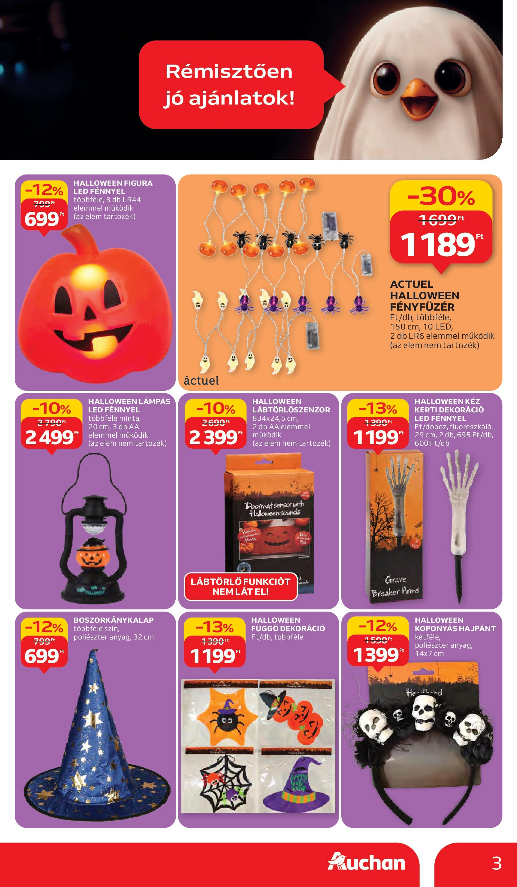 Auchan - Auchan újság érvényessége 10.08.-ig - 2025.10.03. -tól/töl > akció, lapozható szórólap 🛍️ | Oldal: 3 | Termékek: Fényfüzér, Lámpás, Lábtörlő, Dekoráció
