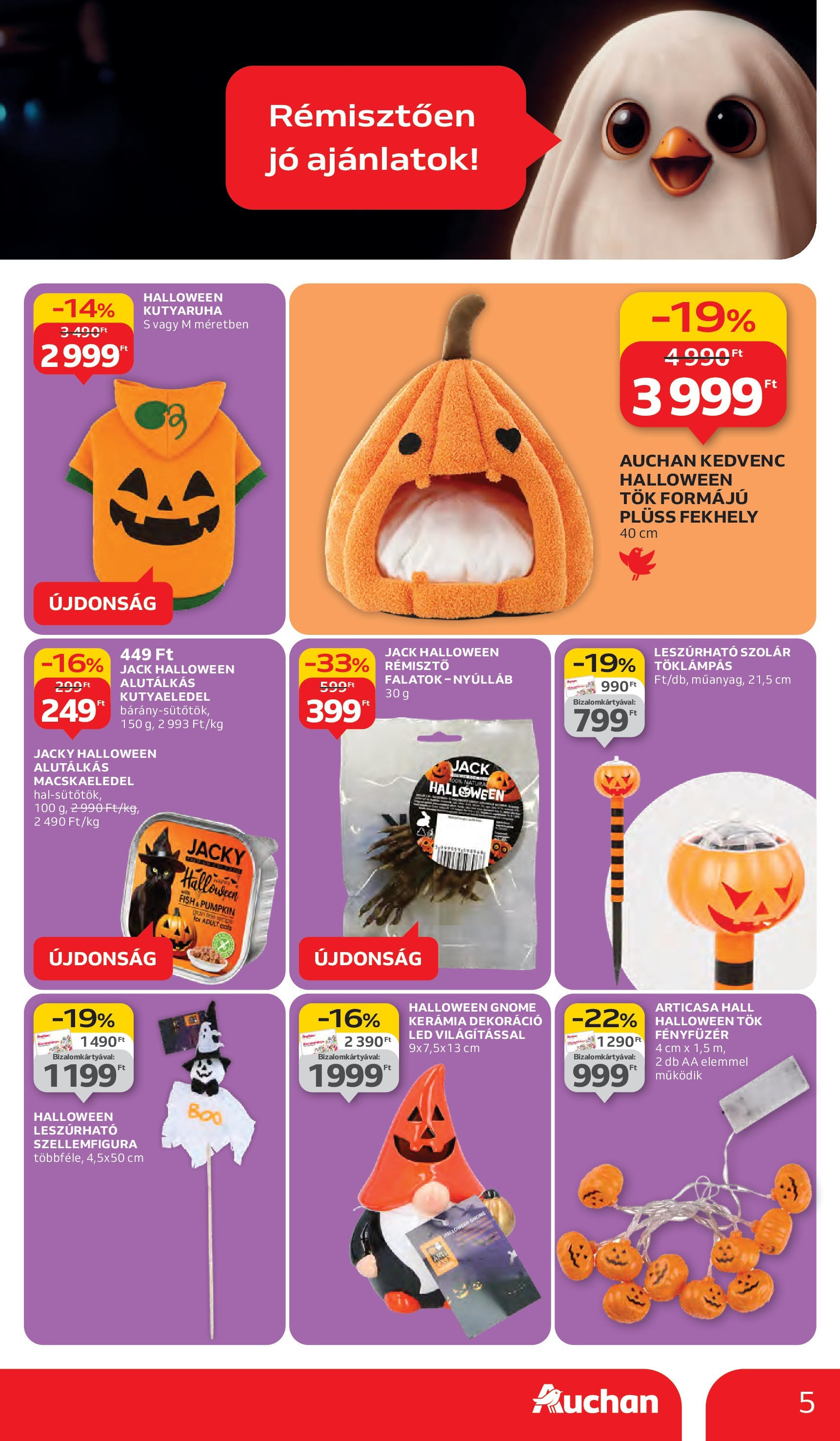 Auchan - Auchan újság érvényessége 10.08.-ig - 2025.10.03. -tól/töl > akció, lapozható szórólap 🛍️ | Oldal: 5 | Termékek: Fényfüzér, Tök, Macskaeledel, Halloween tök