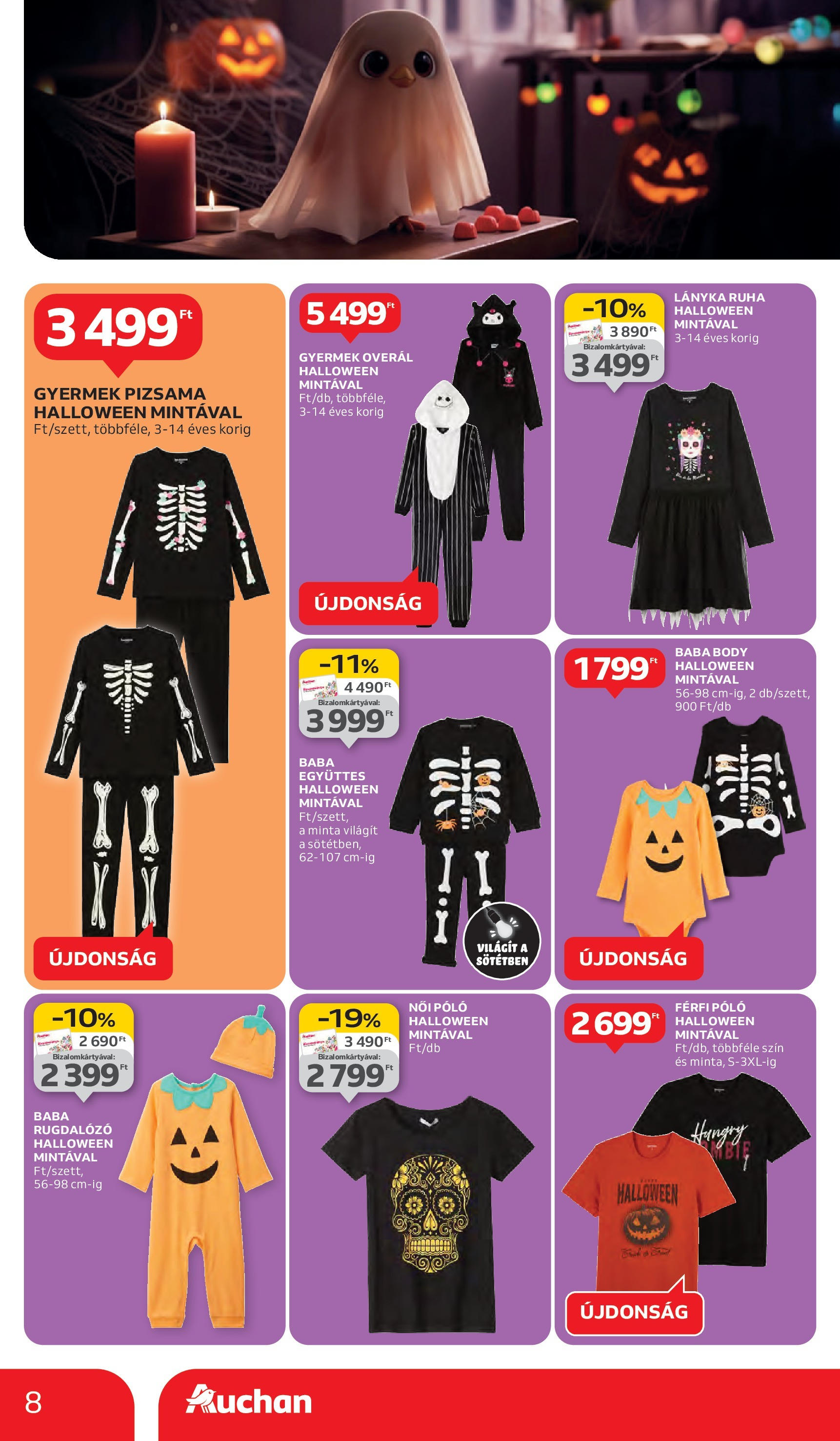 Auchan - Auchan újság érvényessége 10.08.-ig - 2025.10.03. -tól/töl > akció, lapozható szórólap 🛍️ | Oldal: 8 | Termékek: Női póló, Ruha, Overál, Pizsama