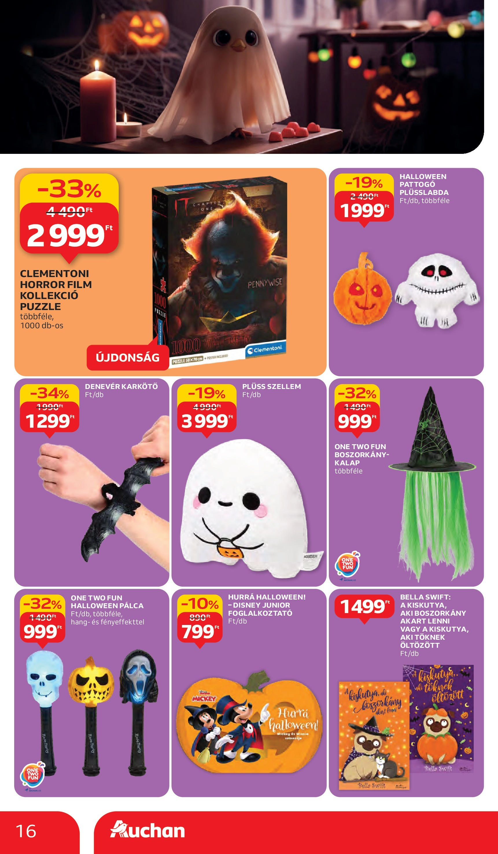Auchan - Auchan újság érvényessége 10.08.-ig - 2025.10.03. -tól/töl > akció, lapozható szórólap 🛍️ | Oldal: 16 | Termékek: Kalap, Puzzle, Karkötő, Plüss