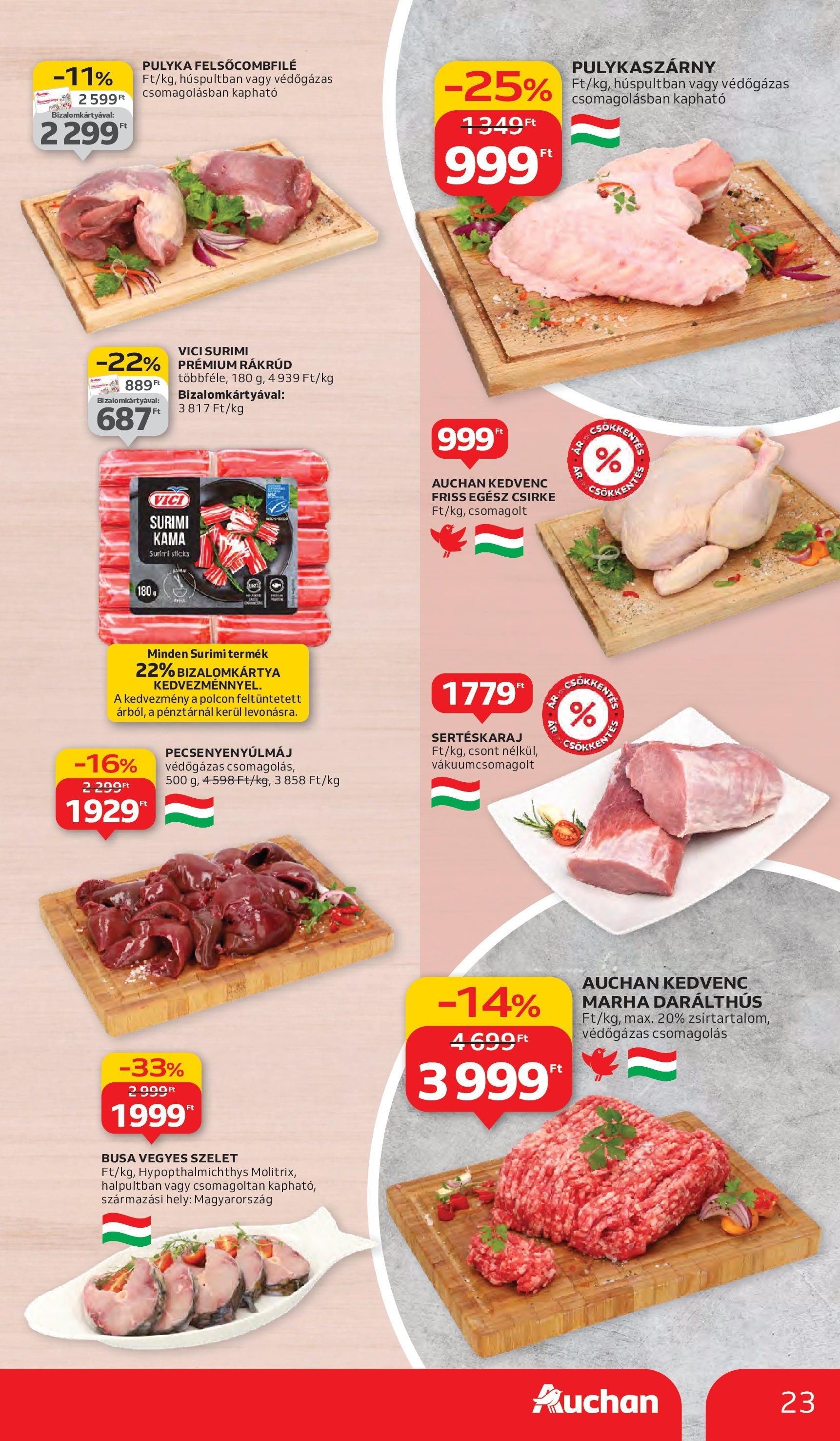 Auchan - Auchan újság érvényessége 10.08.-ig - 2025.10.03. -tól/töl > akció, lapozható szórólap 🛍️ | Oldal: 23 | Termékek: Pulykaszárny, Sertéskaraj, Egész csirke