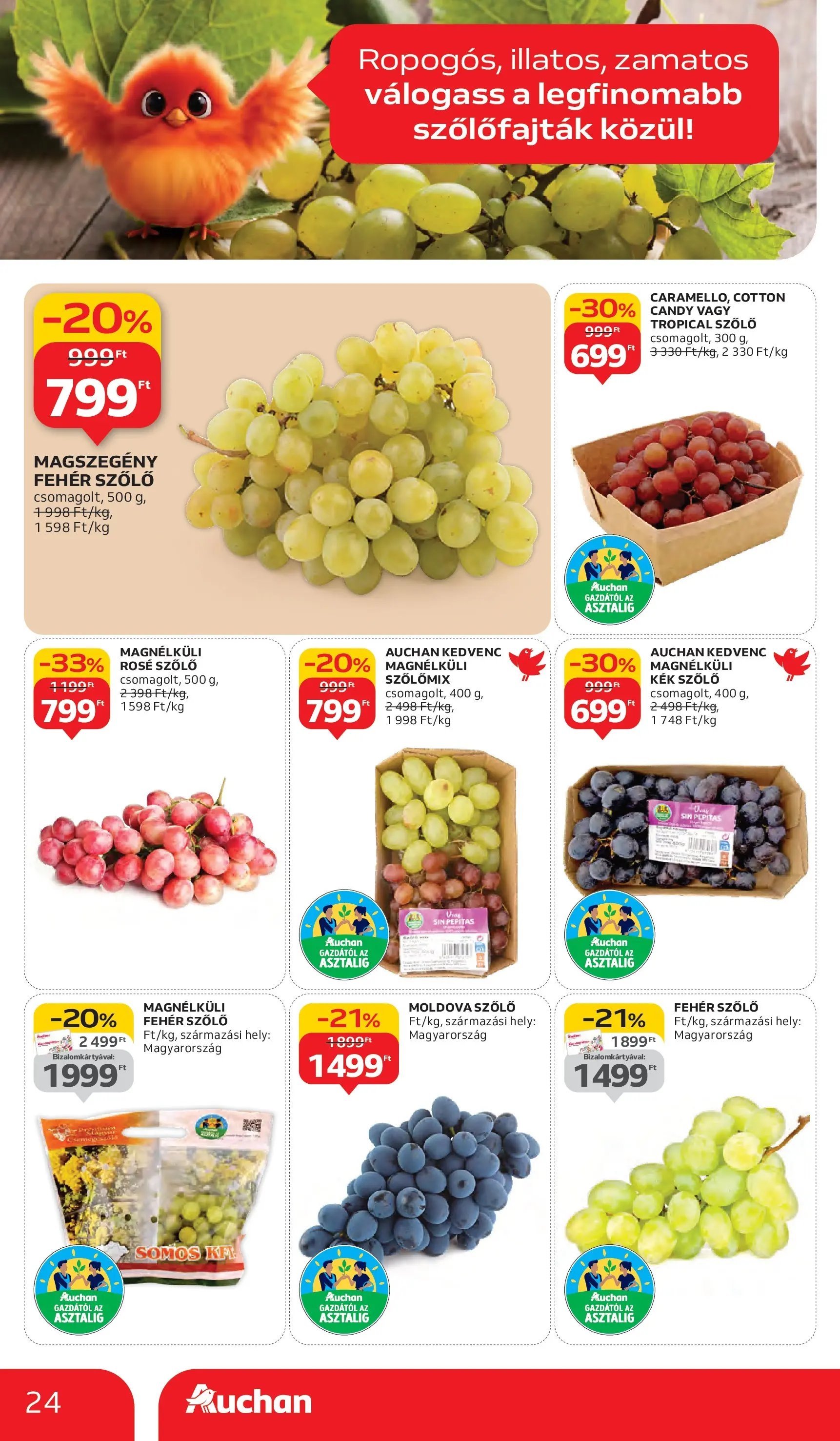 Auchan Akciós újság Szeged - 2025.10.02. -tól/töl > akció, lapozható szórólap 🛍️ | Oldal: 24 | Termékek: Szőlő