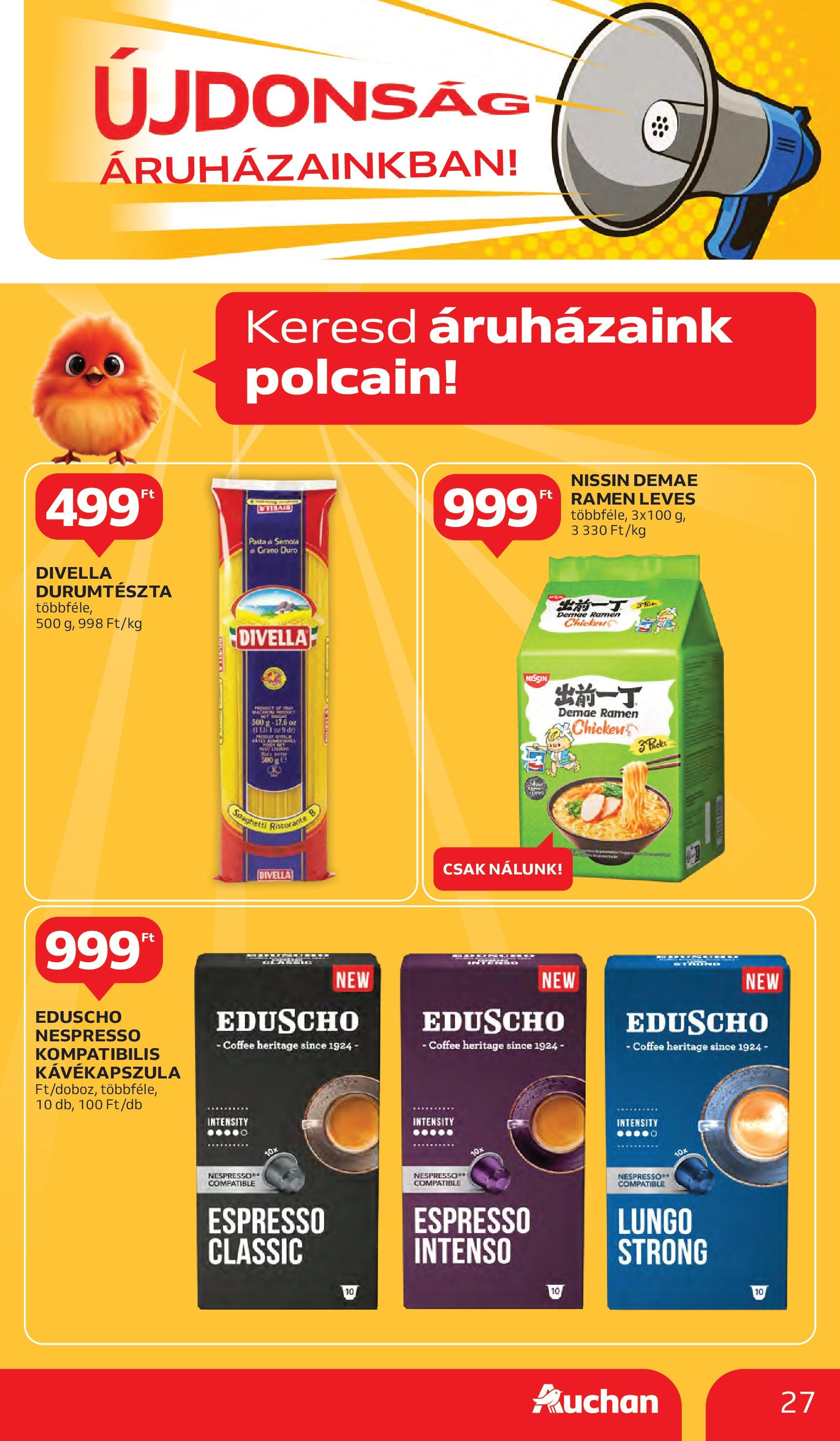 Auchan - Auchan újság érvényessége 10.08.-ig - 2025.10.03. -tól/töl > akció, lapozható szórólap 🛍️ | Oldal: 27 | Termékek: Kávékapszula, Durumtészta