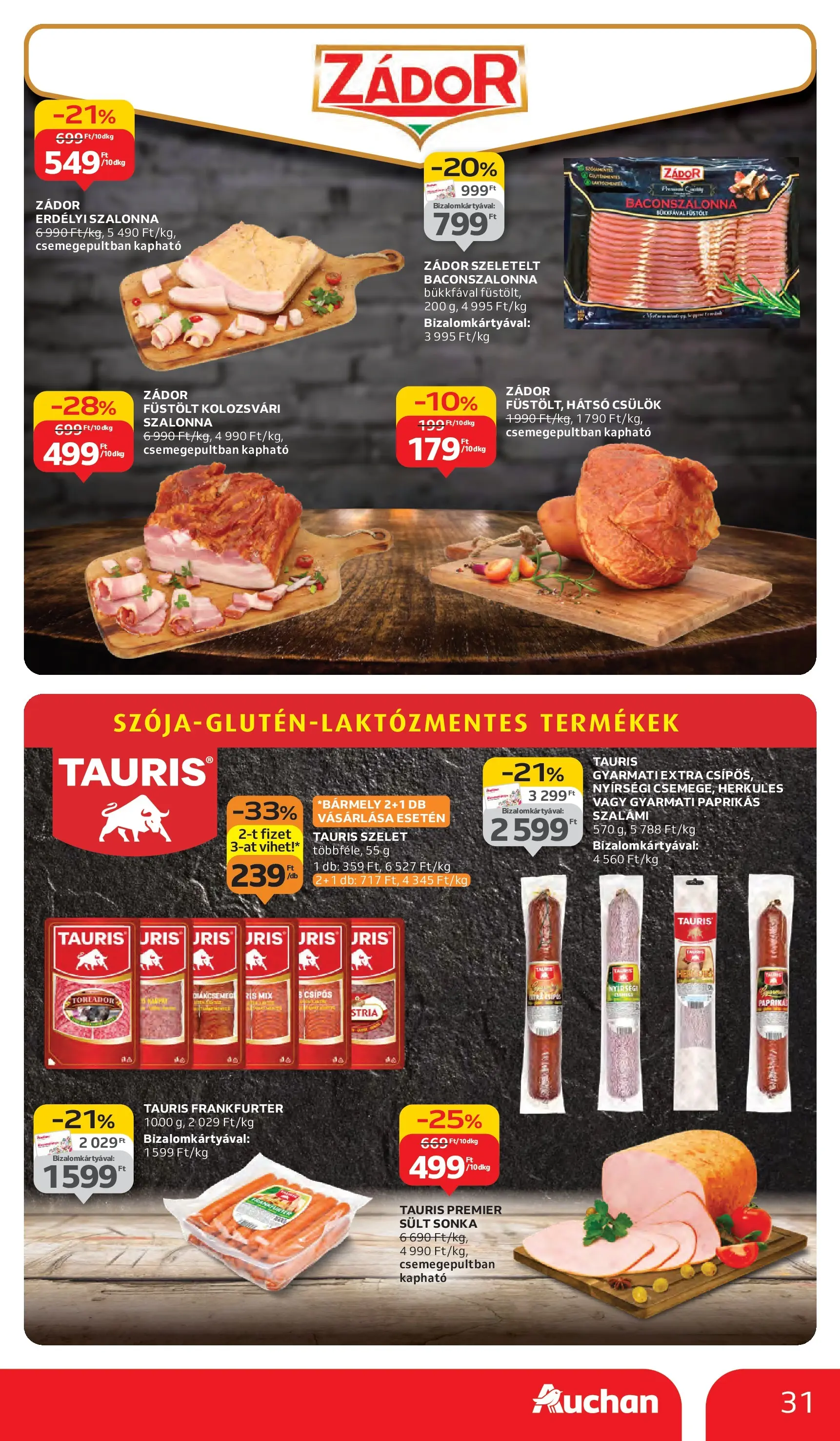 Auchan Akciós újság Szeged - 2025.10.02. -tól/töl > akció, lapozható szórólap 🛍️ | Oldal: 31 | Termékek: Sonka, Szalámi, Szalonna