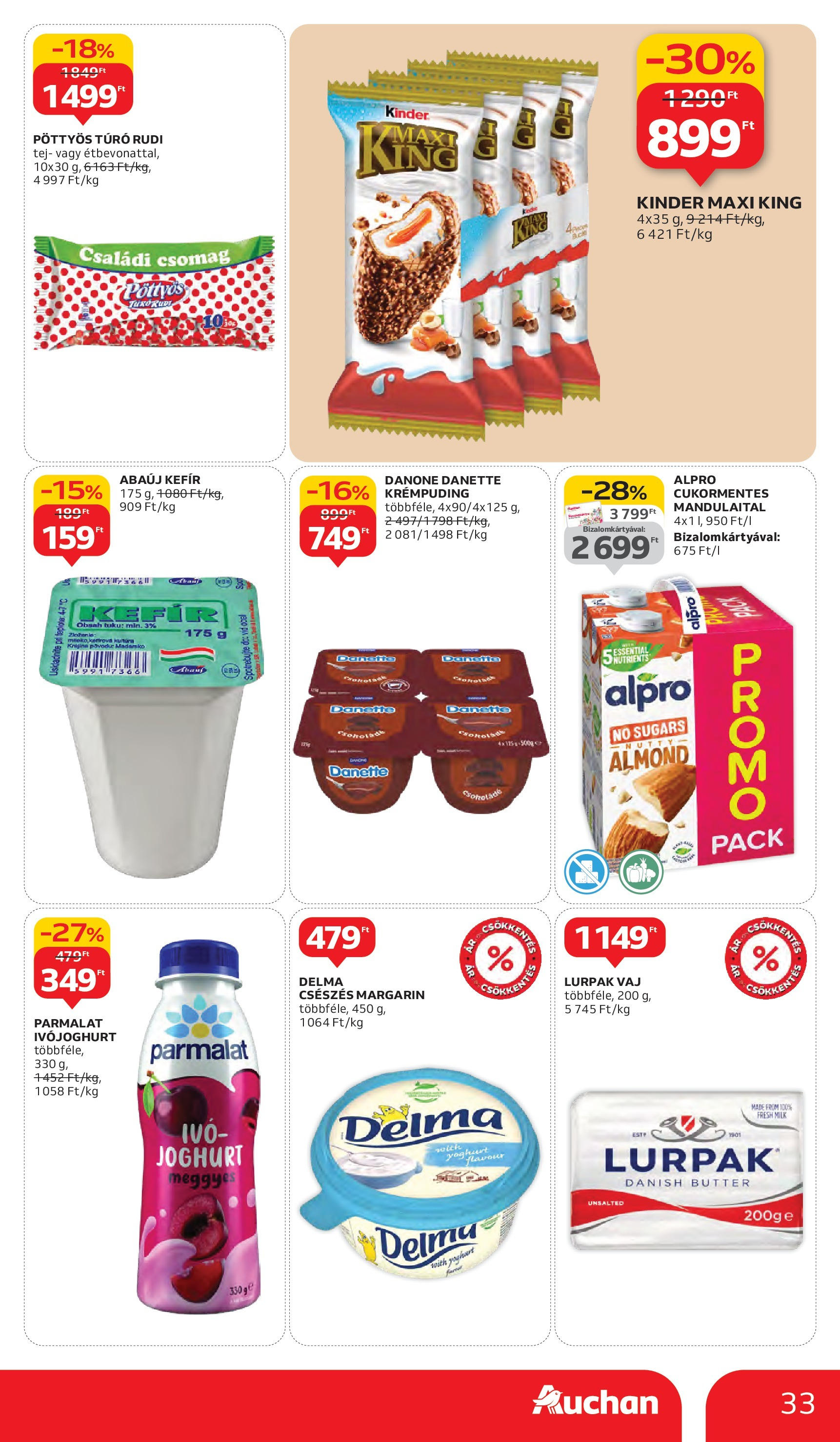 Auchan - Auchan újság érvényessége 10.08.-ig - 2025.10.03. -tól/töl > akció, lapozható szórólap 🛍️ | Oldal: 33 | Termékek: Ivójoghurt, Tej, Vaj, Joghurt