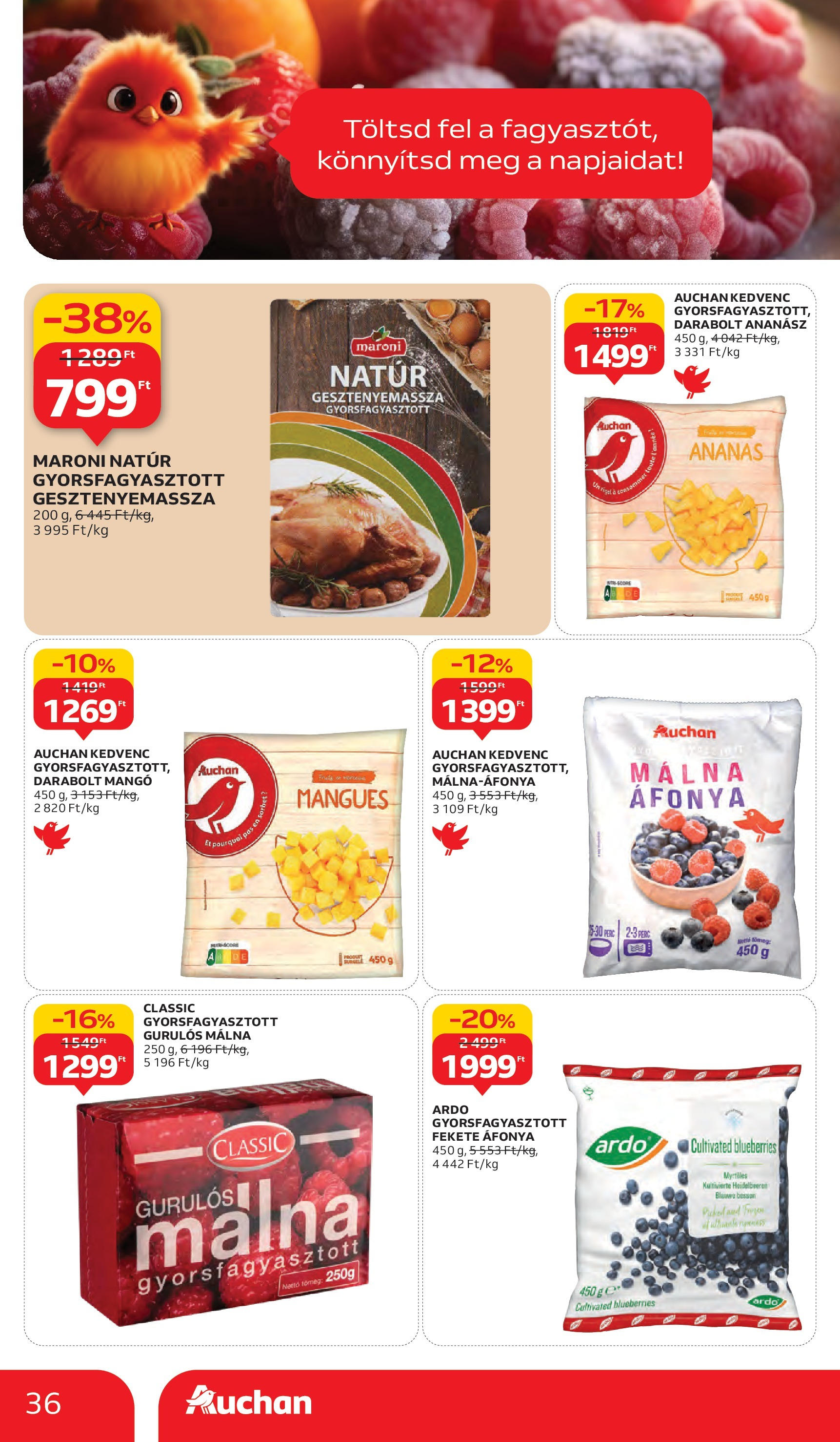 Auchan - Auchan újság érvényessége 10.08.-ig - 2025.10.03. -tól/töl > akció, lapozható szórólap 🛍️ | Oldal: 36 | Termékek: Áfonya, Málna, Gesztenyemassza, Mangó