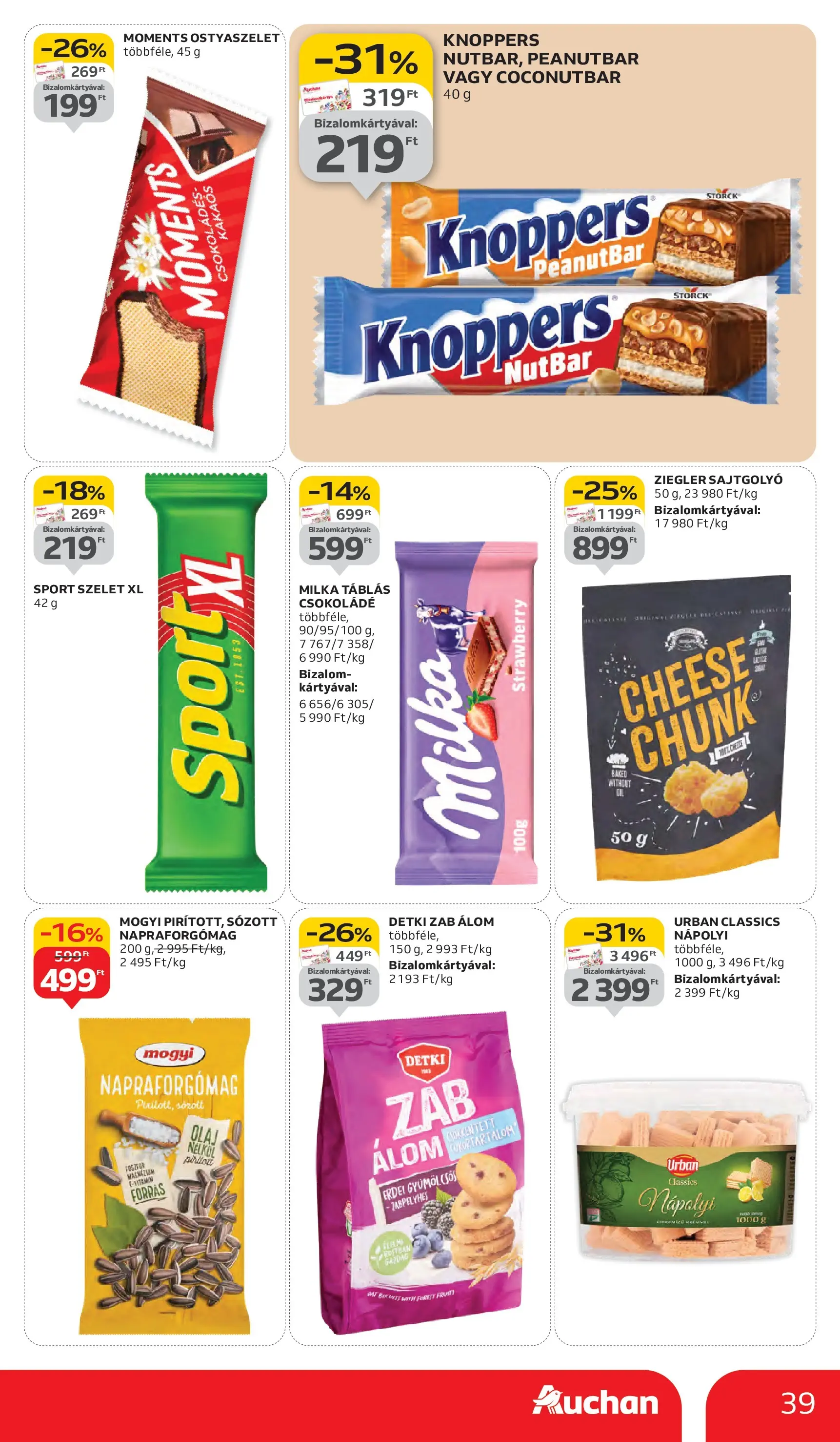 Auchan Akciós újság Szeged - 2025.10.02. -tól/töl > akció, lapozható szórólap 🛍️ | Oldal: 39 | Termékek: Napraforgómag, Csokoládé, Nápolyi