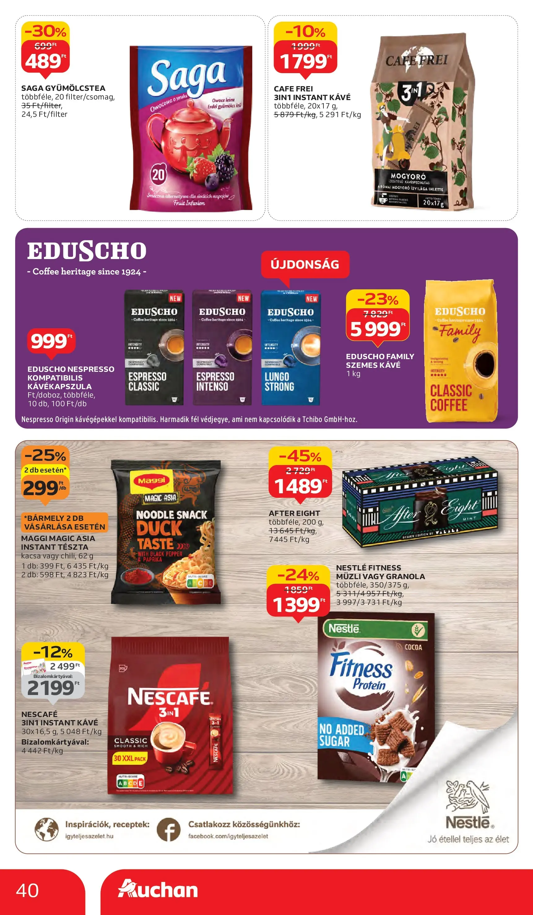 Auchan Akciós újság Szeged - 2025.10.02. -tól/töl > akció, lapozható szórólap 🛍️ | Oldal: 40 | Termékek: Mogyoró, Kacsa, Szemes kávé, Instant kávé