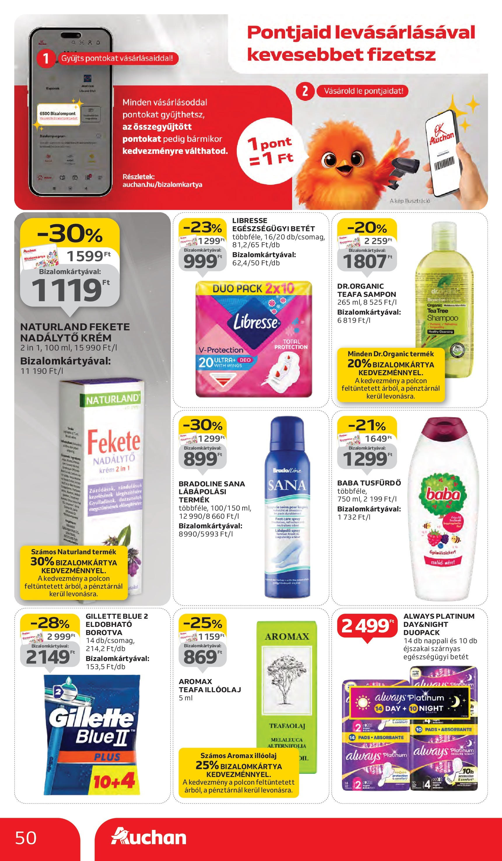 Auchan - Auchan újság érvényessége 10.08.-ig - 2025.10.03. -tól/töl > akció, lapozható szórólap 🛍️ | Oldal: 50 | Termékek: Teafaolaj, Illóolaj, Borotva, Sampon