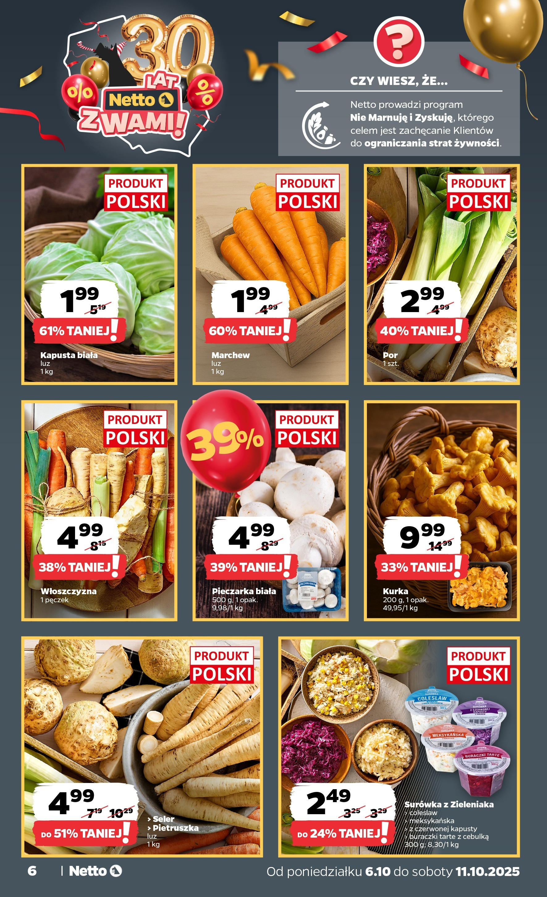 Netto gazetka - Spożywcza od 06.10.2025 - Aktualne promocje | Strona: 6 | Produkty: Kapusta, Pietruszka, Kapusta biała