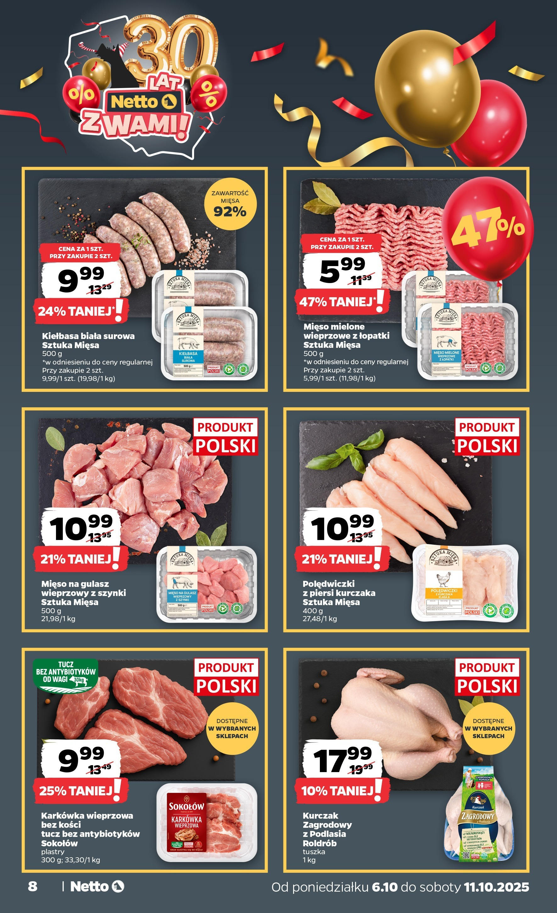 Netto gazetka - Spożywcza od 06.10.2025 - Aktualne promocje | Strona: 8 | Produkty: Kiełbasa, Kurczak, Piersi, Mięso