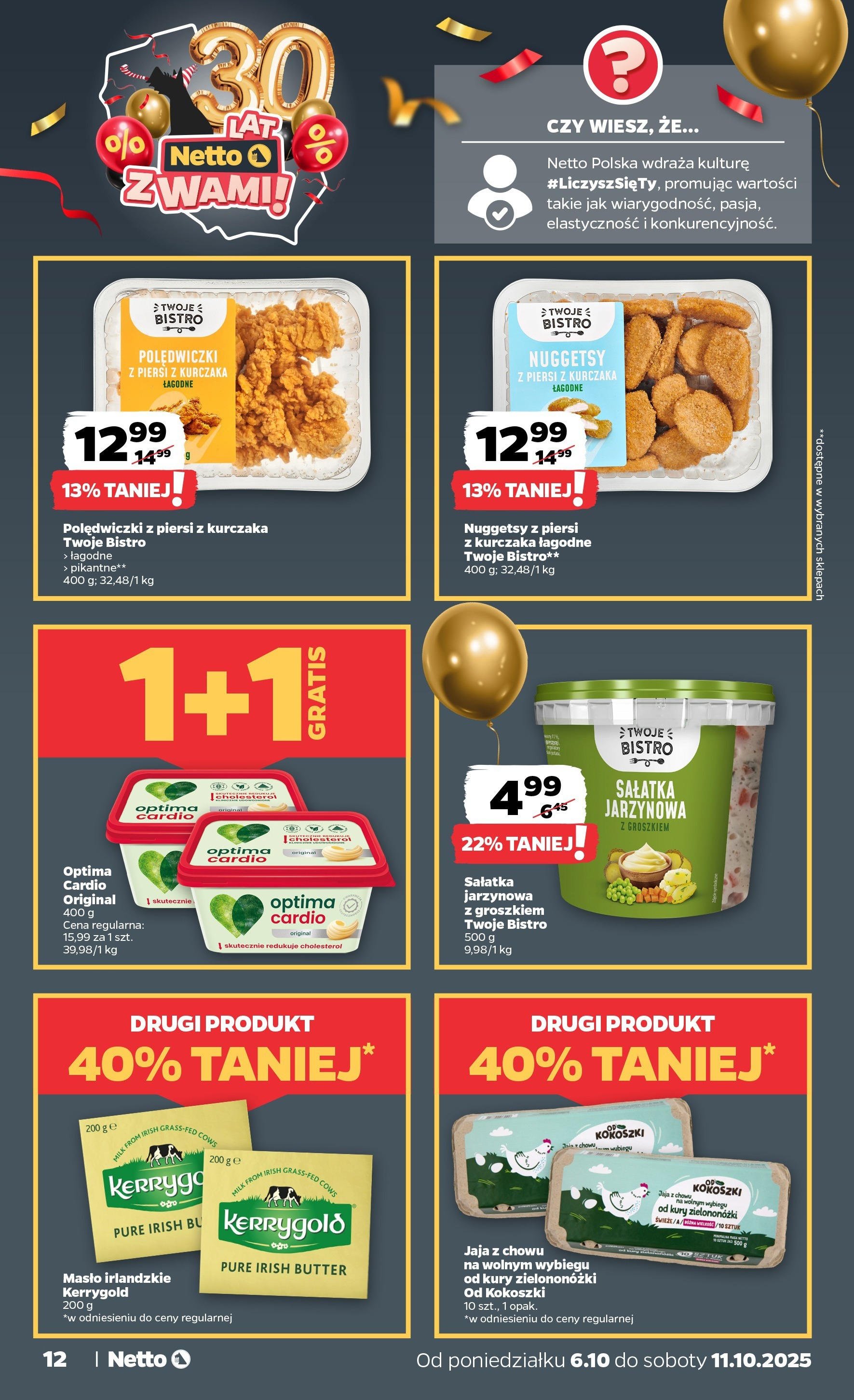 Netto gazetka - Spożywcza od 06.10.2025 - Aktualne promocje | Strona: 12 | Produkty: Piersi, Optima cardio, Masło, Jaja