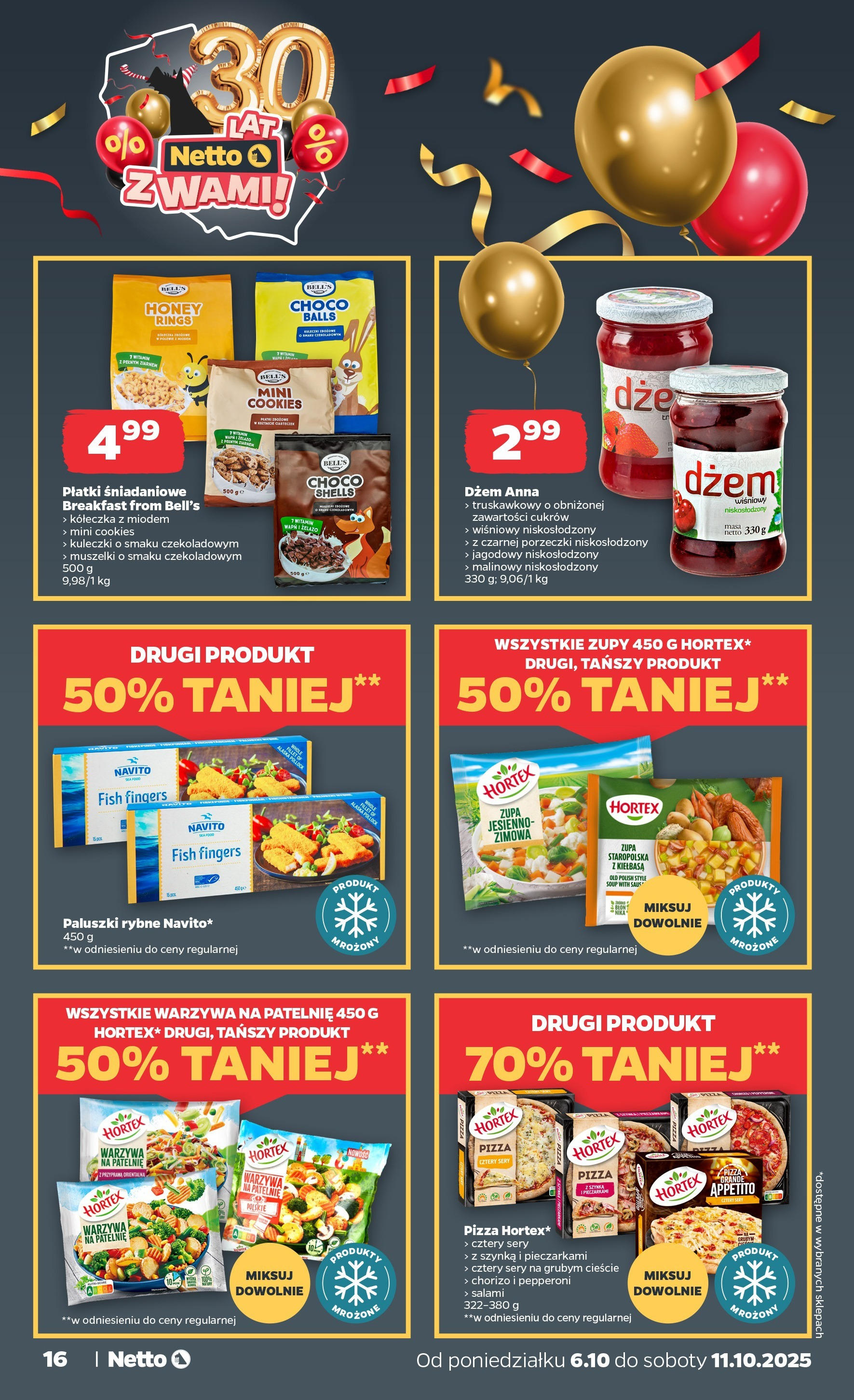 Netto gazetka - Spożywcza od 06.10.2025 - Aktualne promocje | Strona: 16 | Produkty: Płatki śniadaniowe, Paluszki rybne, Salami, Płatki