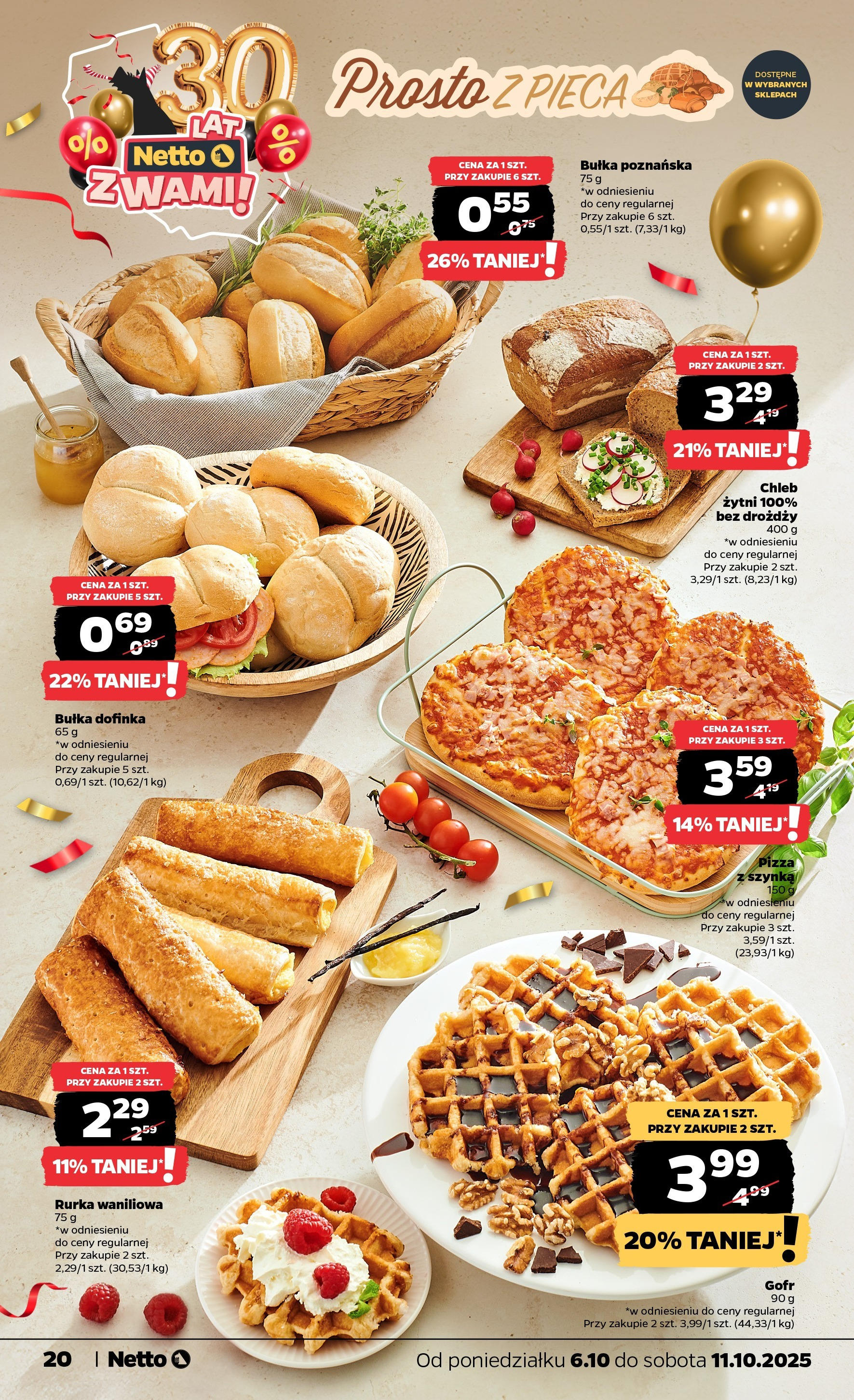 Netto gazetka - Spożywcza od 06.10.2025 - Aktualne promocje | Strona: 20 | Produkty: Chleb żytni, Szynka, Bułka, Bułka poznańska