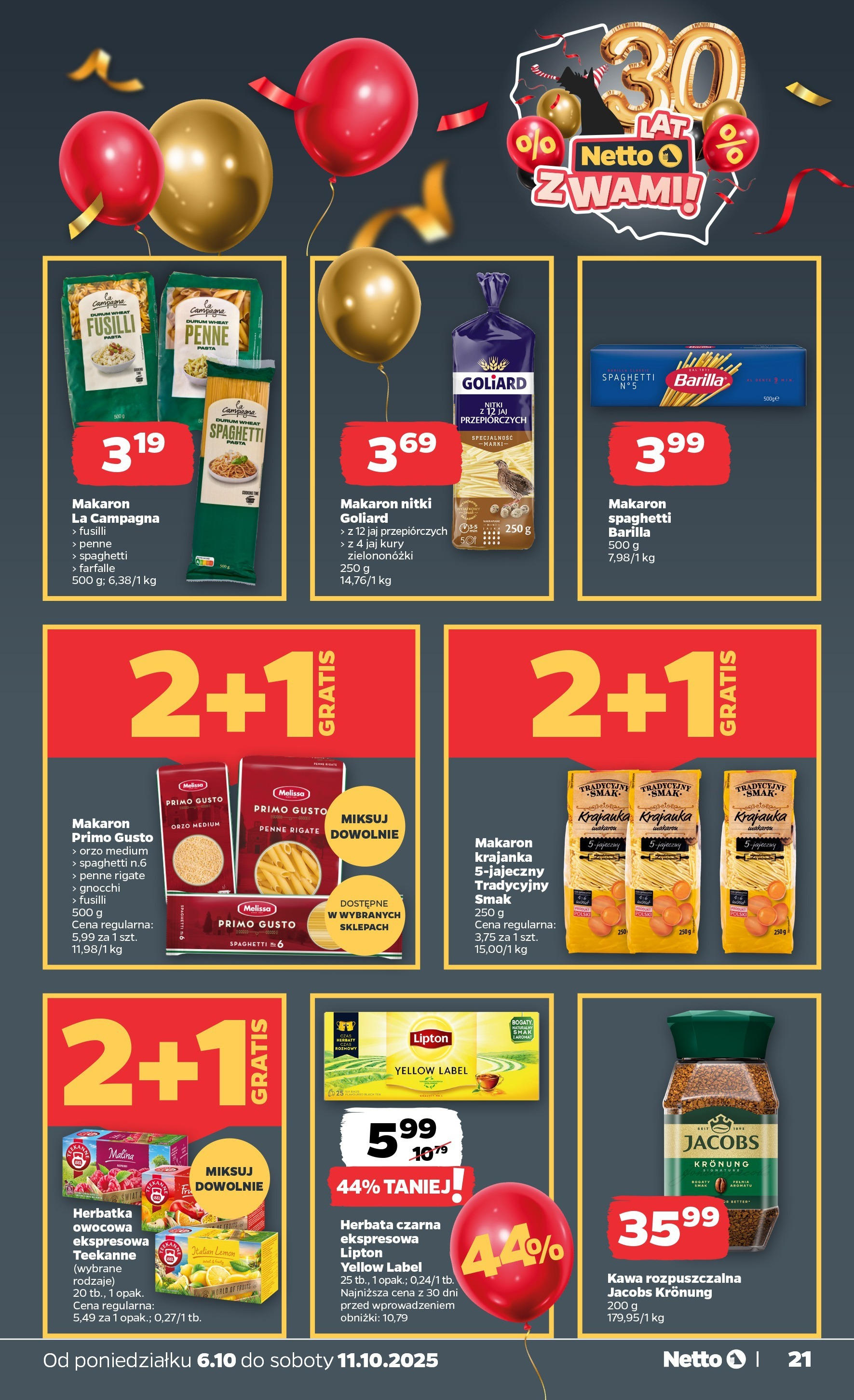Netto gazetka - Spożywcza od 06.10.2025 - Aktualne promocje | Strona: 21 | Produkty: Kawa rozpuszczalna, Kawa, Gnocchi, Makaron