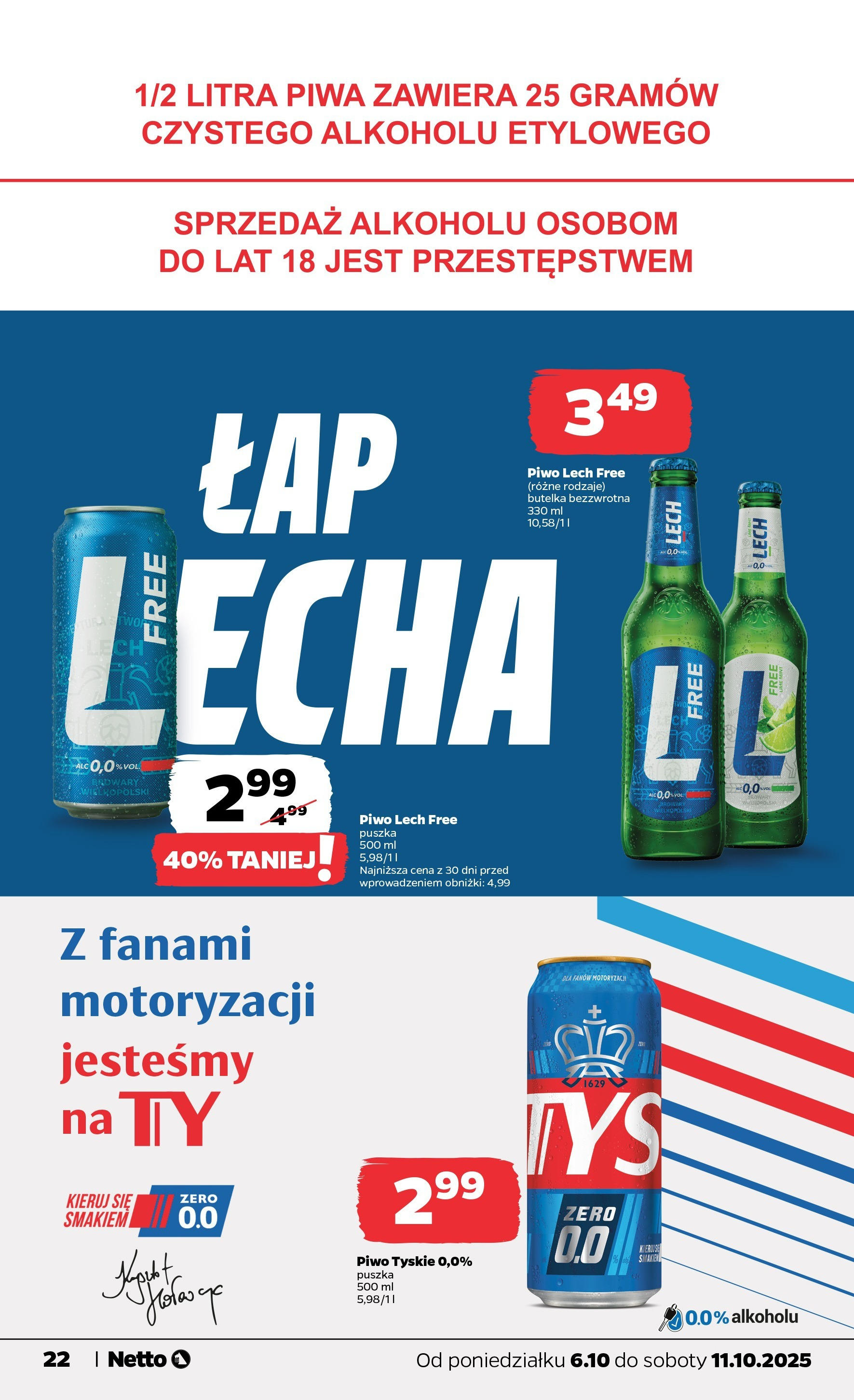Netto gazetka - Spożywcza od 06.10.2025 - Aktualne promocje | Strona: 22 | Produkty: Tyskie, Piwo