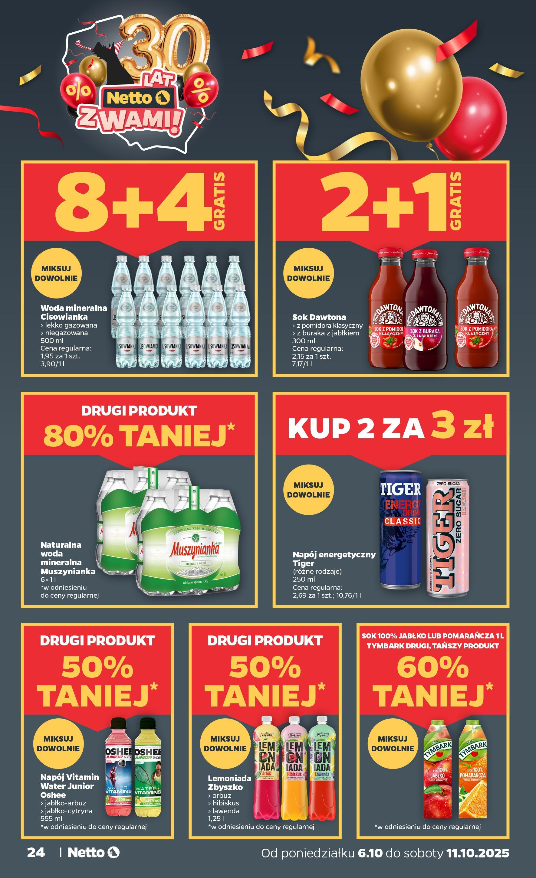 Netto gazetka - Spożywcza od 06.10.2025 - Aktualne promocje | Strona: 24 | Produkty: Arbuz, Muszynianka, Sok, Woda