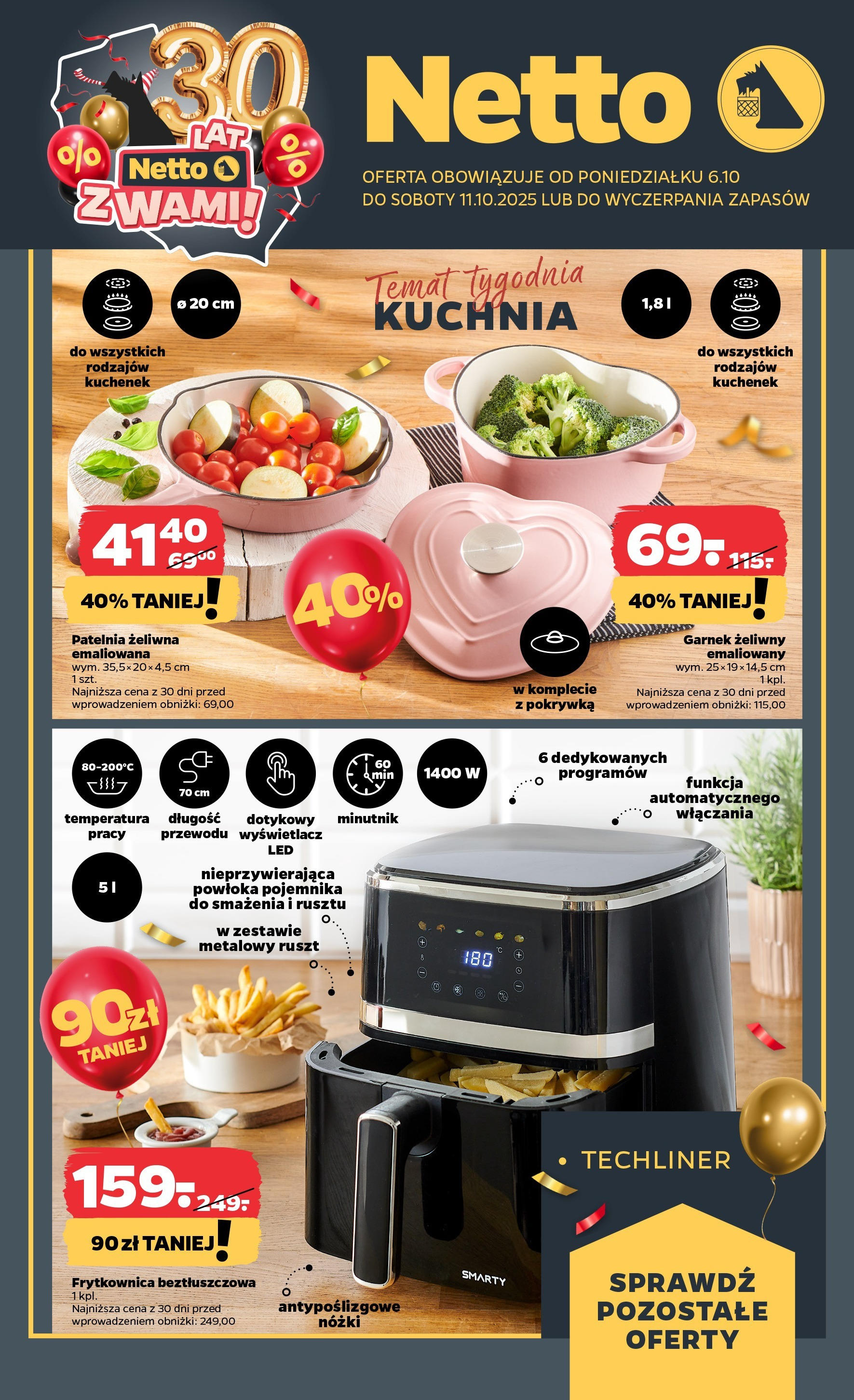 Netto gazetka - Spożywcza od 06.10.2025 - Aktualne promocje | Strona: 30 | Produkty: Frytkownica, Garnek, Ruszt, Frytkownica beztłuszczowa