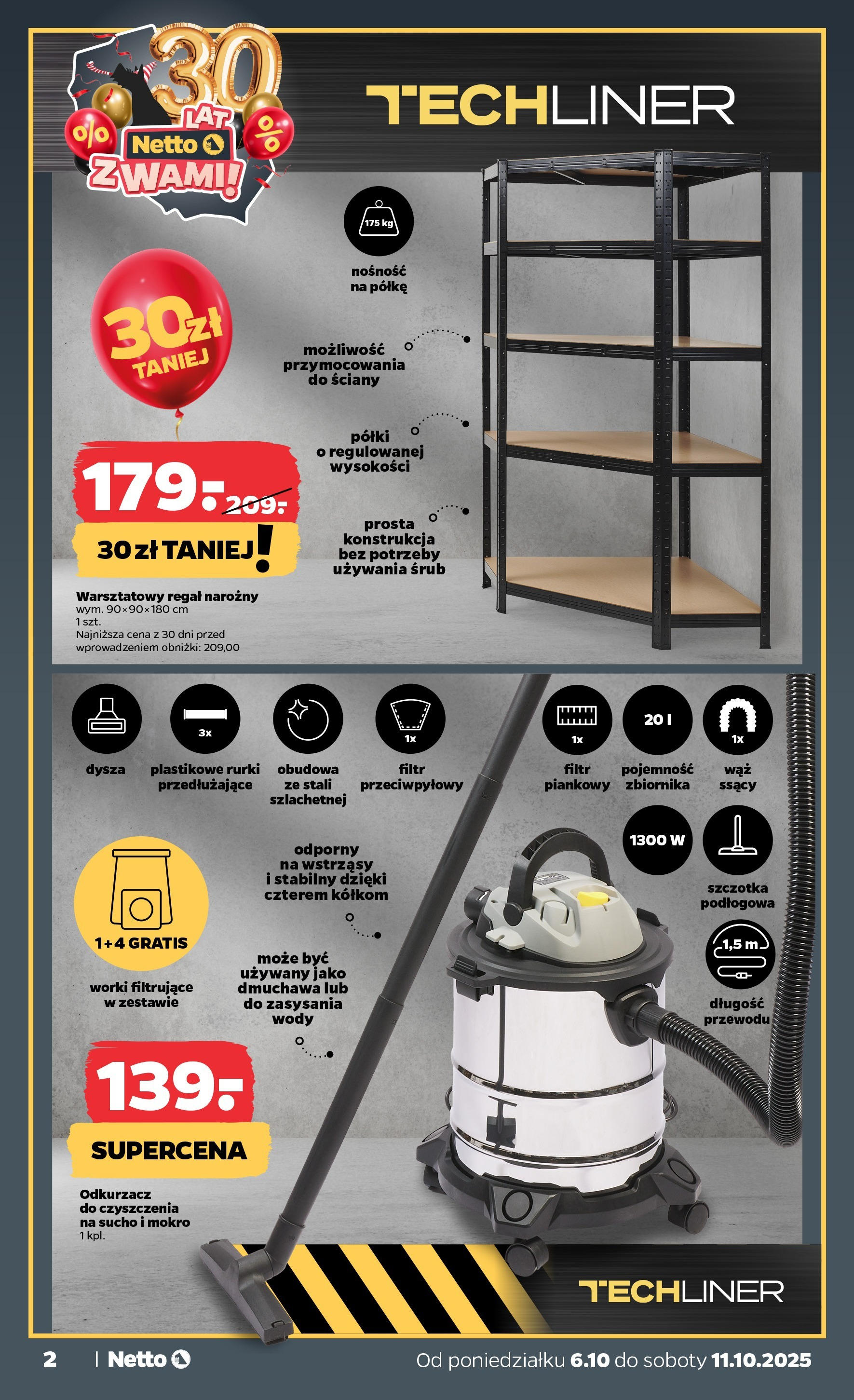 Netto gazetka - Spożywcza od 06.10.2025 - Aktualne promocje | Strona: 31 | Produkty: Odkurzacz, Szczotka, Regał
