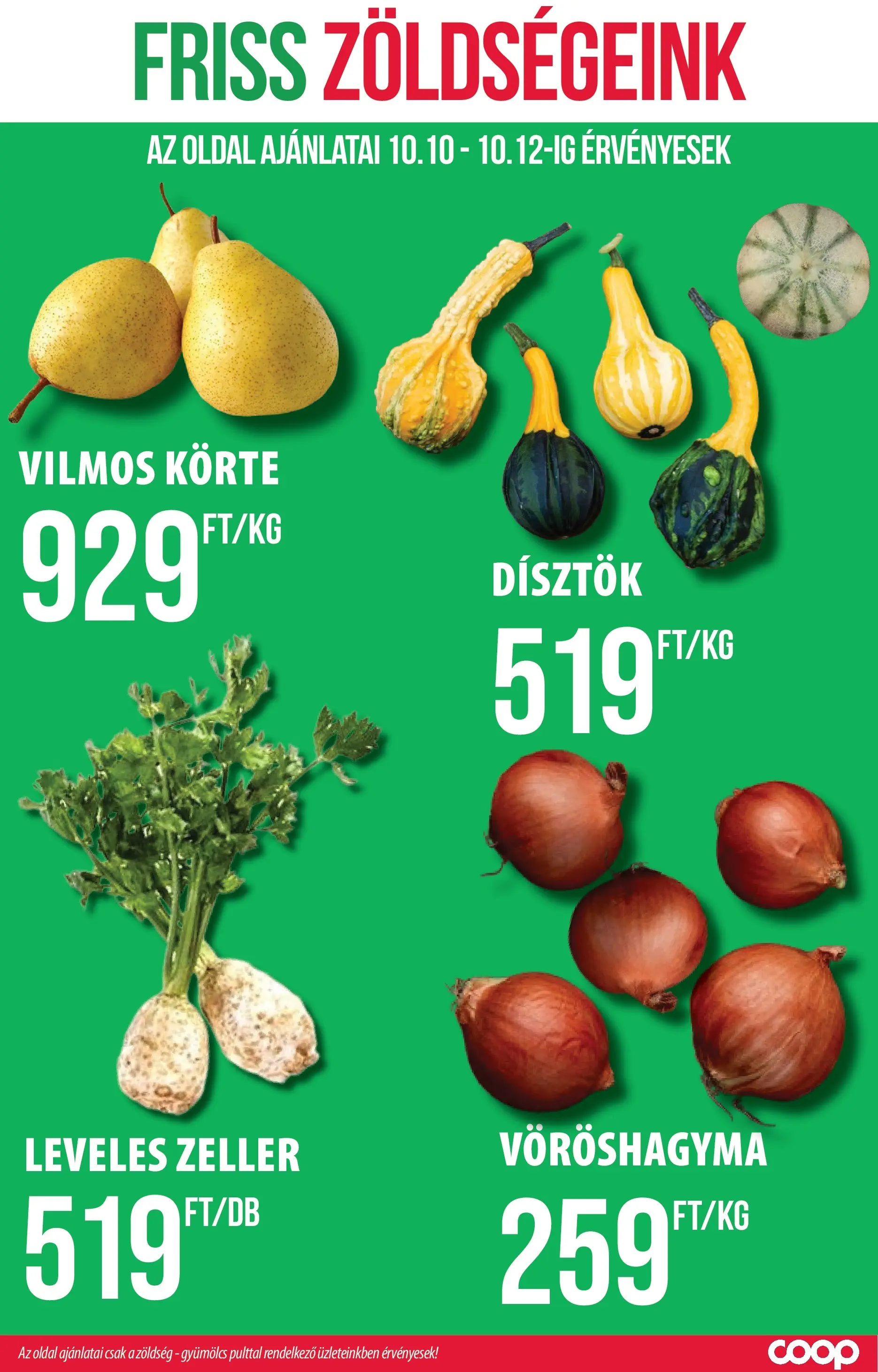 COOP Szolnok Akciós újság - 2025.10.09. -tól/töl > akció, lapozható szórólap 🛍️ | Oldal: 2 | Termékek: Körte, Vöröshagyma, Zeller, Zöldség